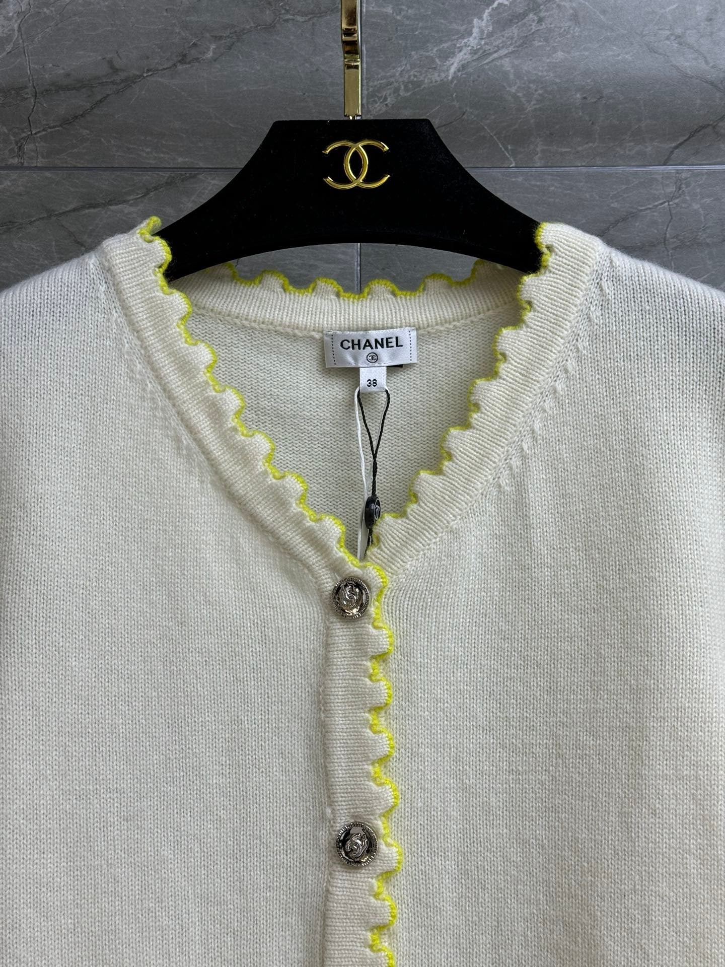Cream Knit Cardigan with Lemon Trim
