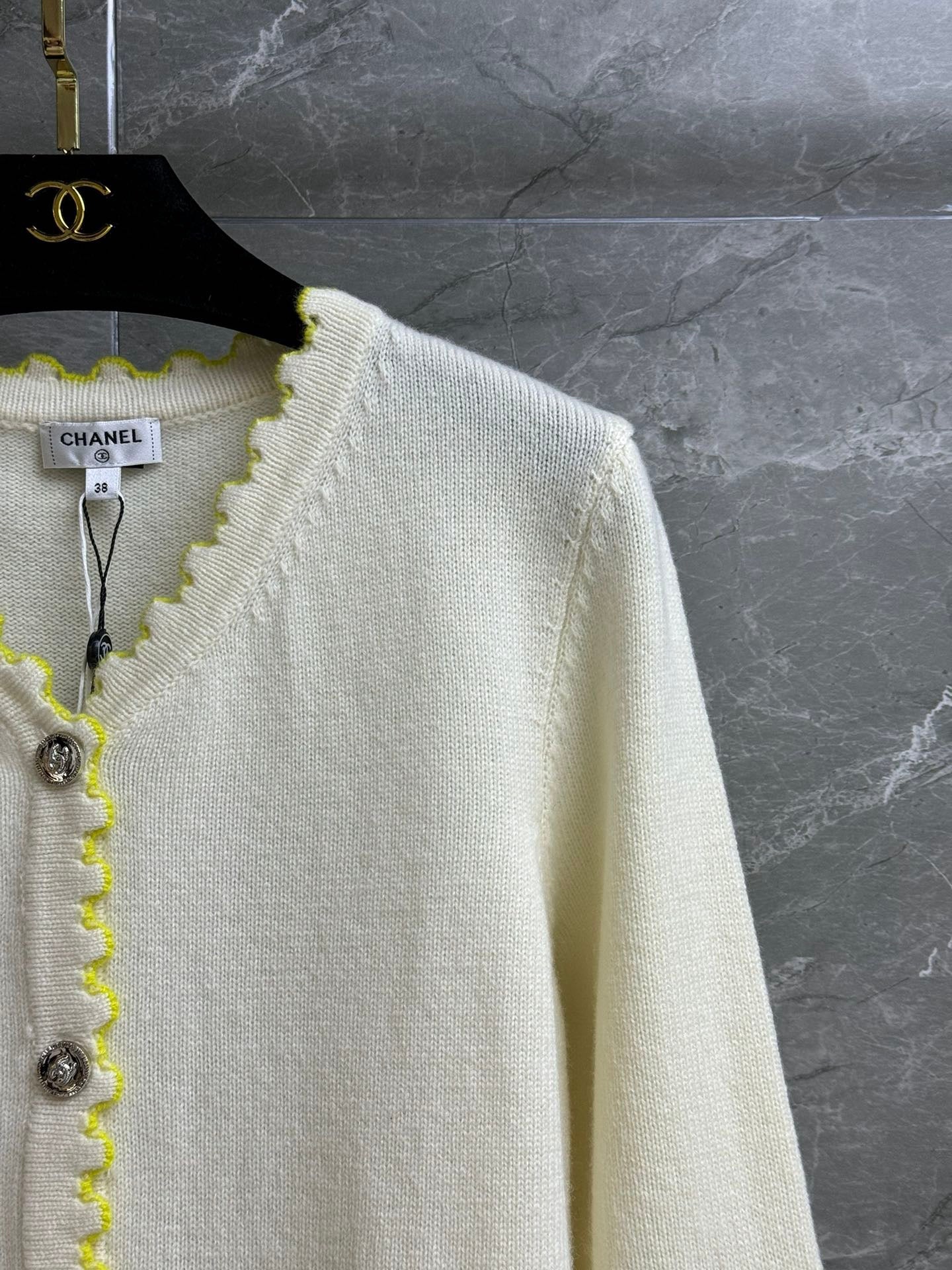 Cream Knit Cardigan with Lemon Trim