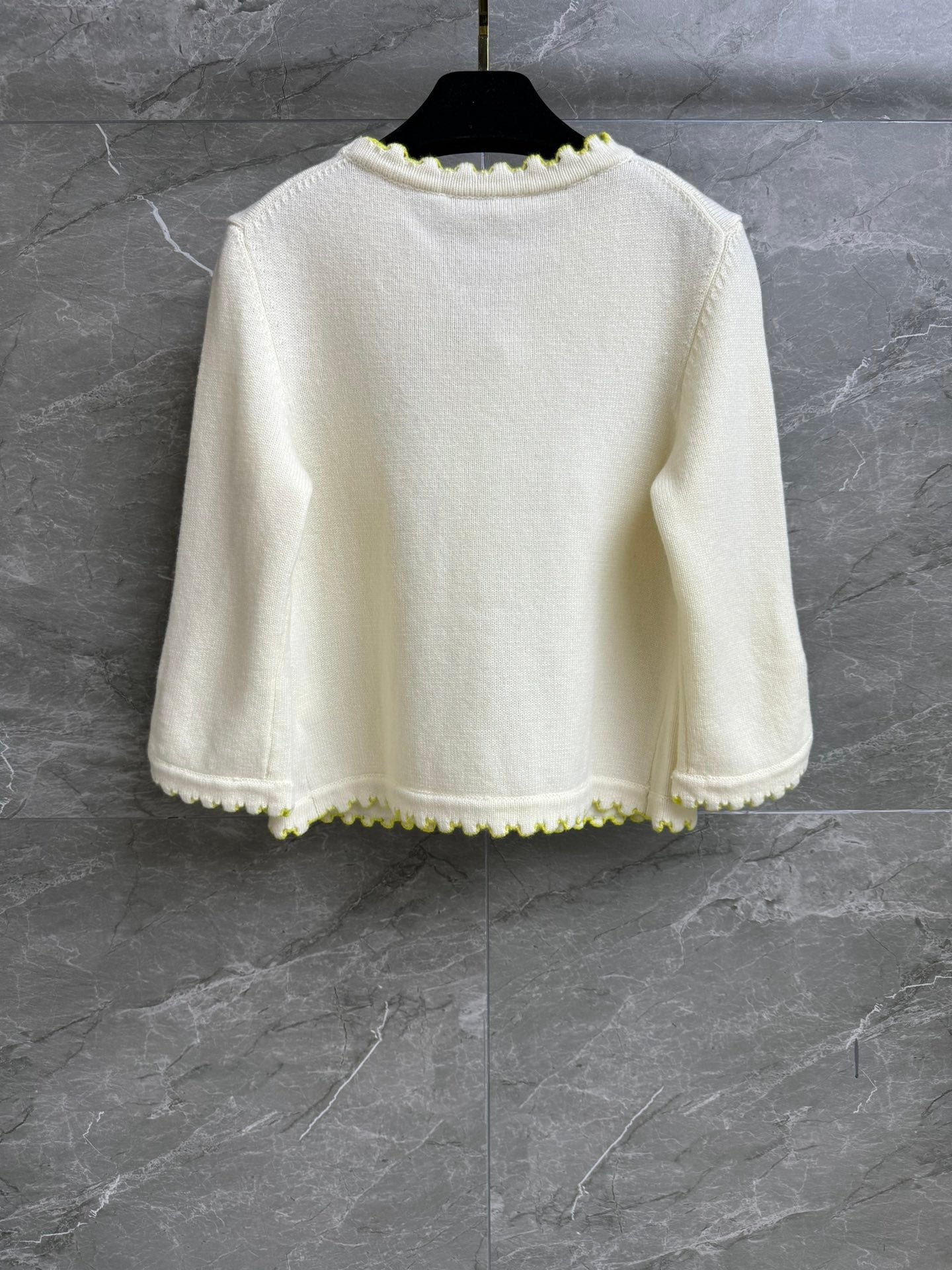 Cream Knit Cardigan with Lemon Trim