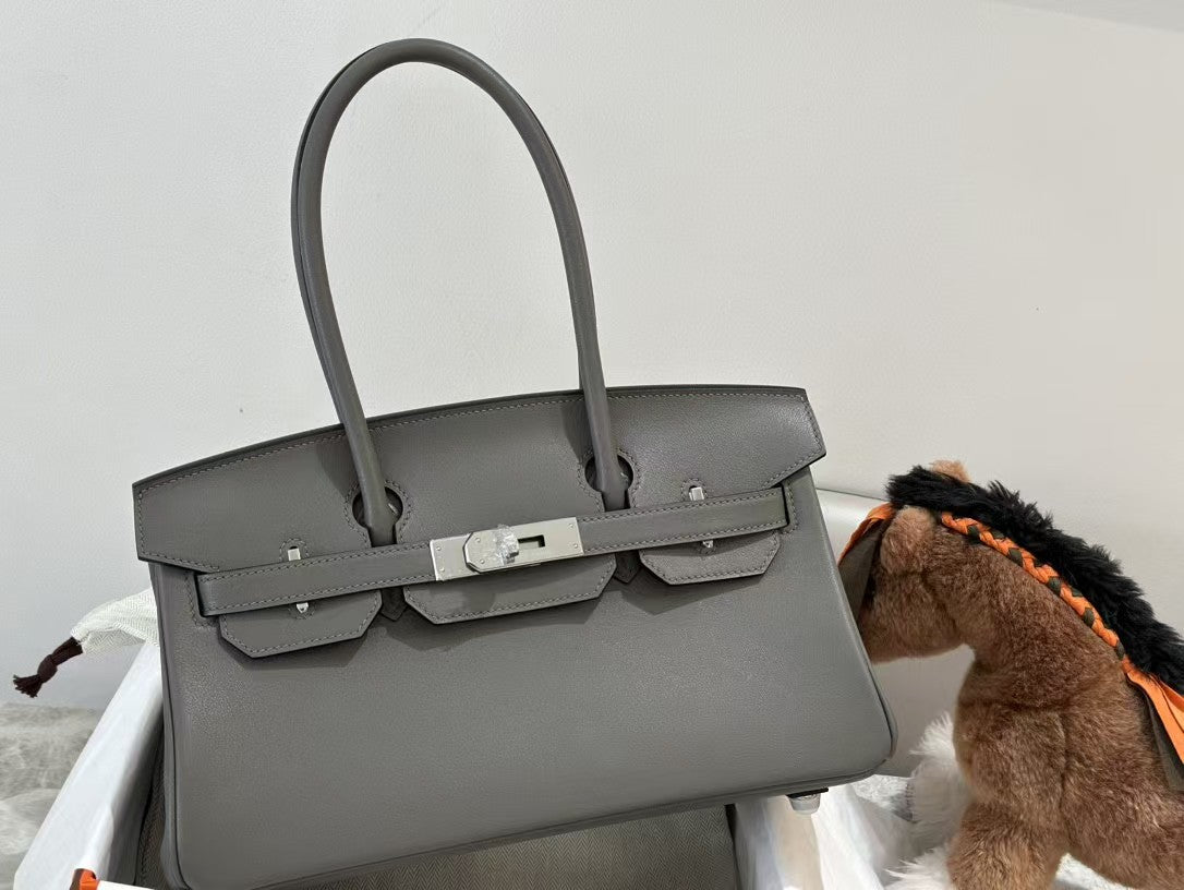 SHOULDER BIRKIN 29CM IRON GRAY CALFSKIN SILVER HARDWARE