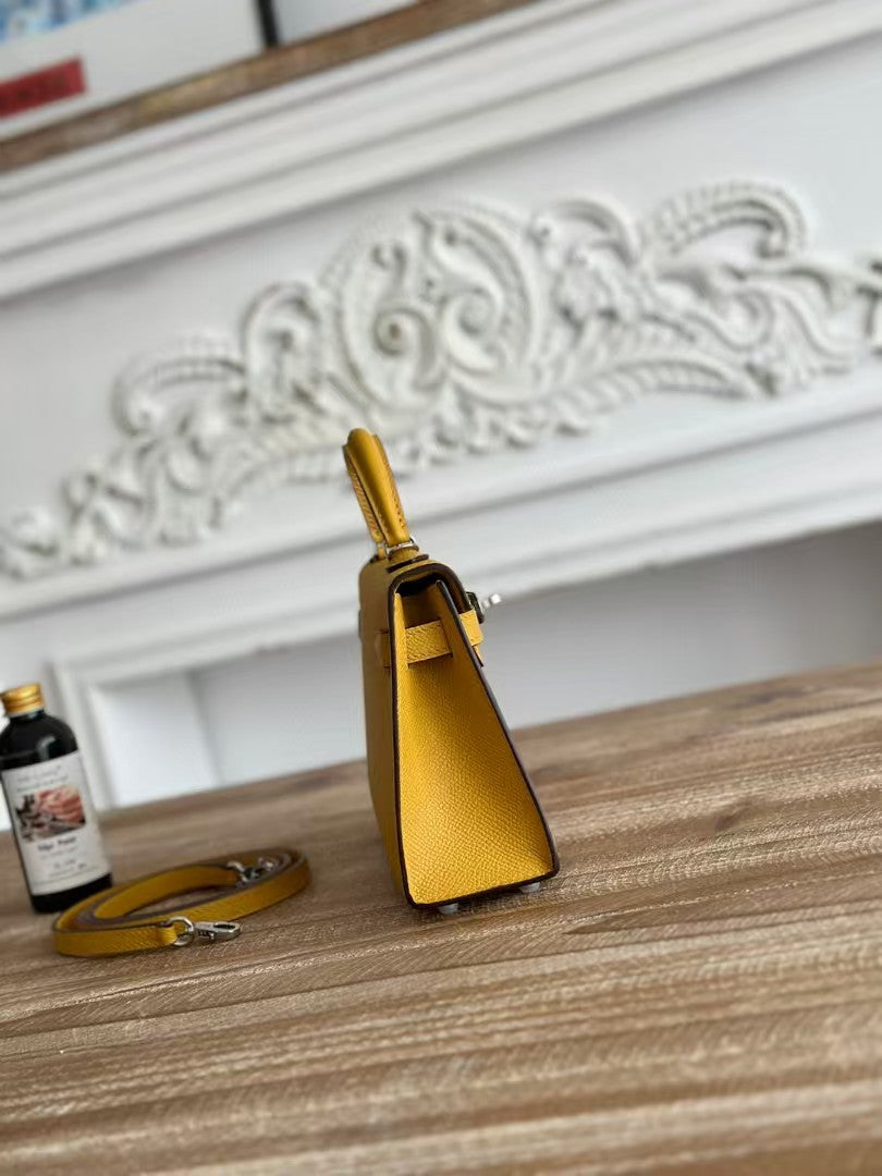 Mini Kelly 19cm Golden Yellow Epsom Silver Hardware