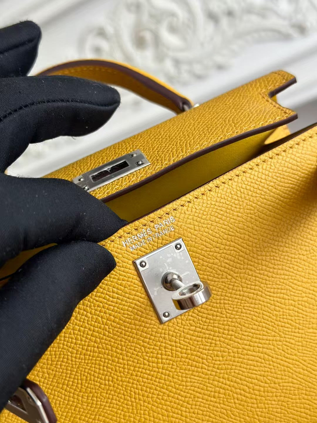 Mini Kelly 19cm Golden Yellow Epsom Silver Hardware
