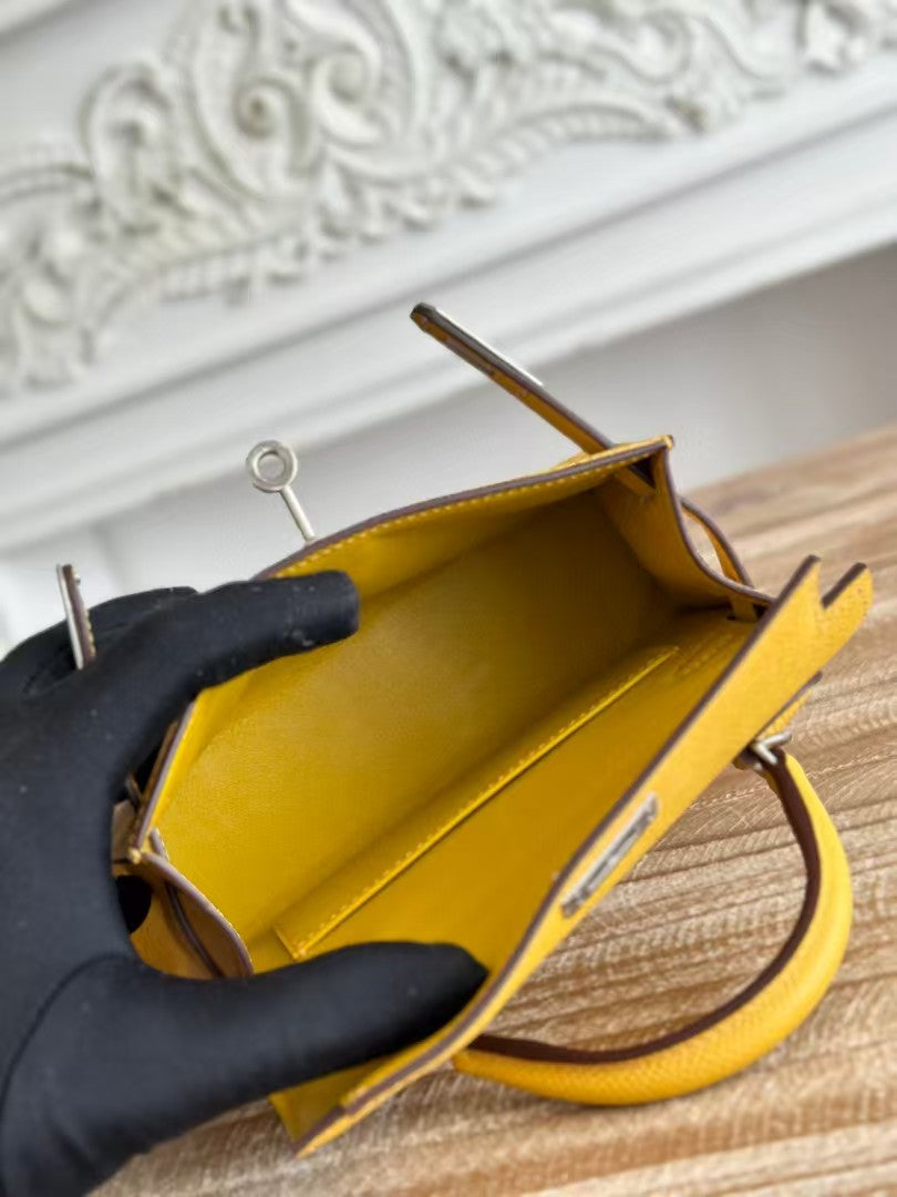 Mini Kelly 19cm Golden Yellow Epsom Silver Hardware