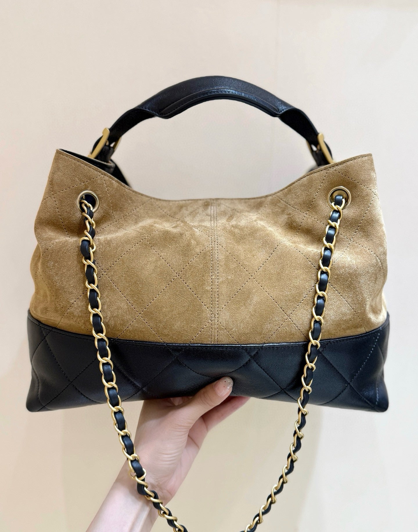 25A Shopping And Bowling Hobo Bags 36cm Brown Suede Black Lambskin