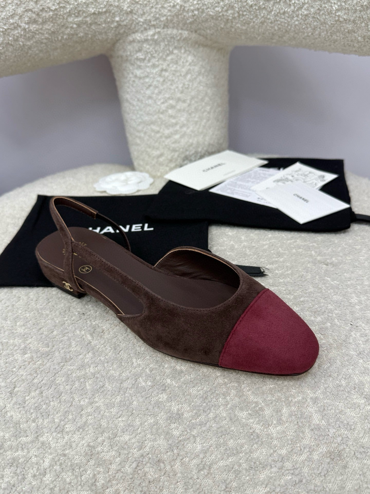 25A Slingback Flat Chocolate Dark Red Suede