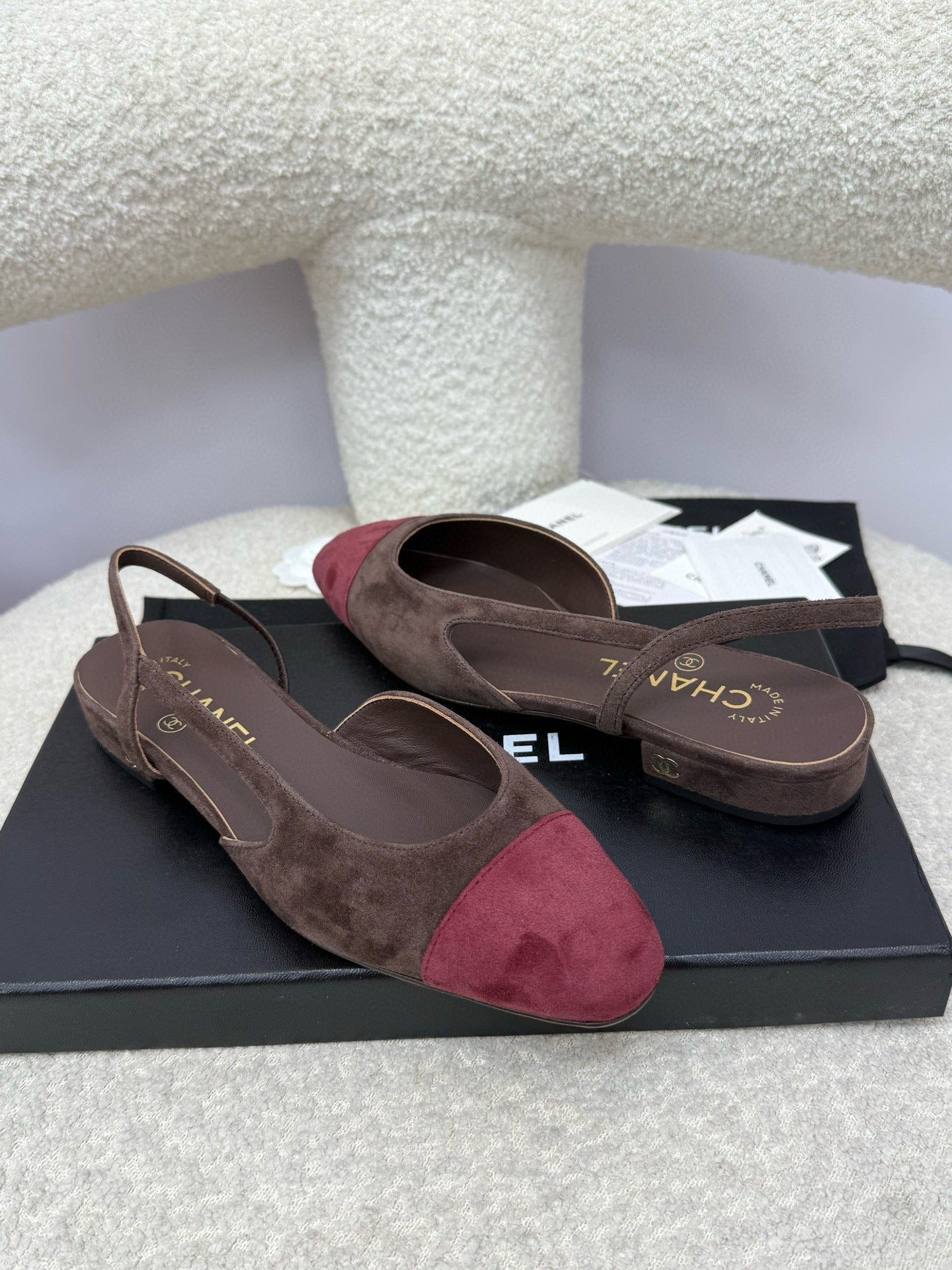25A Slingback Flat Chocolate Dark Red Suede