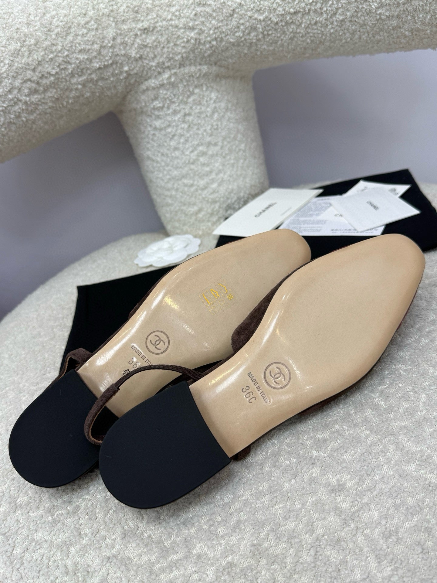 25A Slingback Flat Chocolate Dark Red Suede