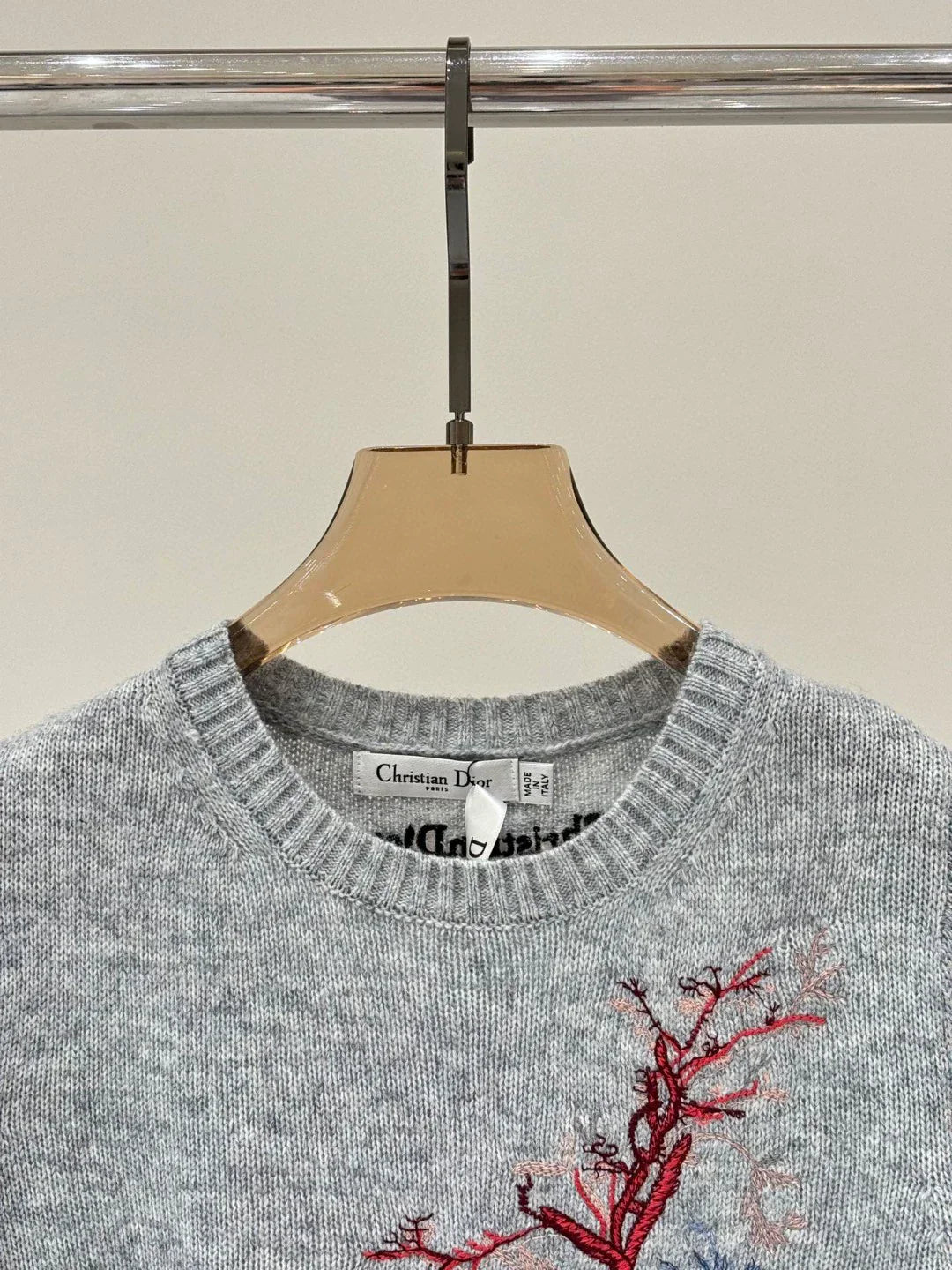 D 25 Spring and Summer New Round Neck Pine Branch Embroidery Jacquard Knitted Long Sleeve