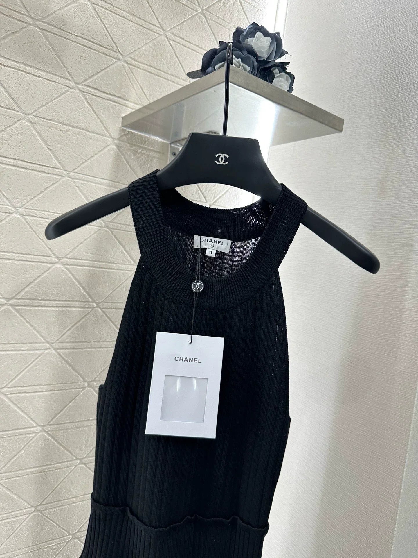 C 25 new halter neck hollow shoulder knitted vest dress
