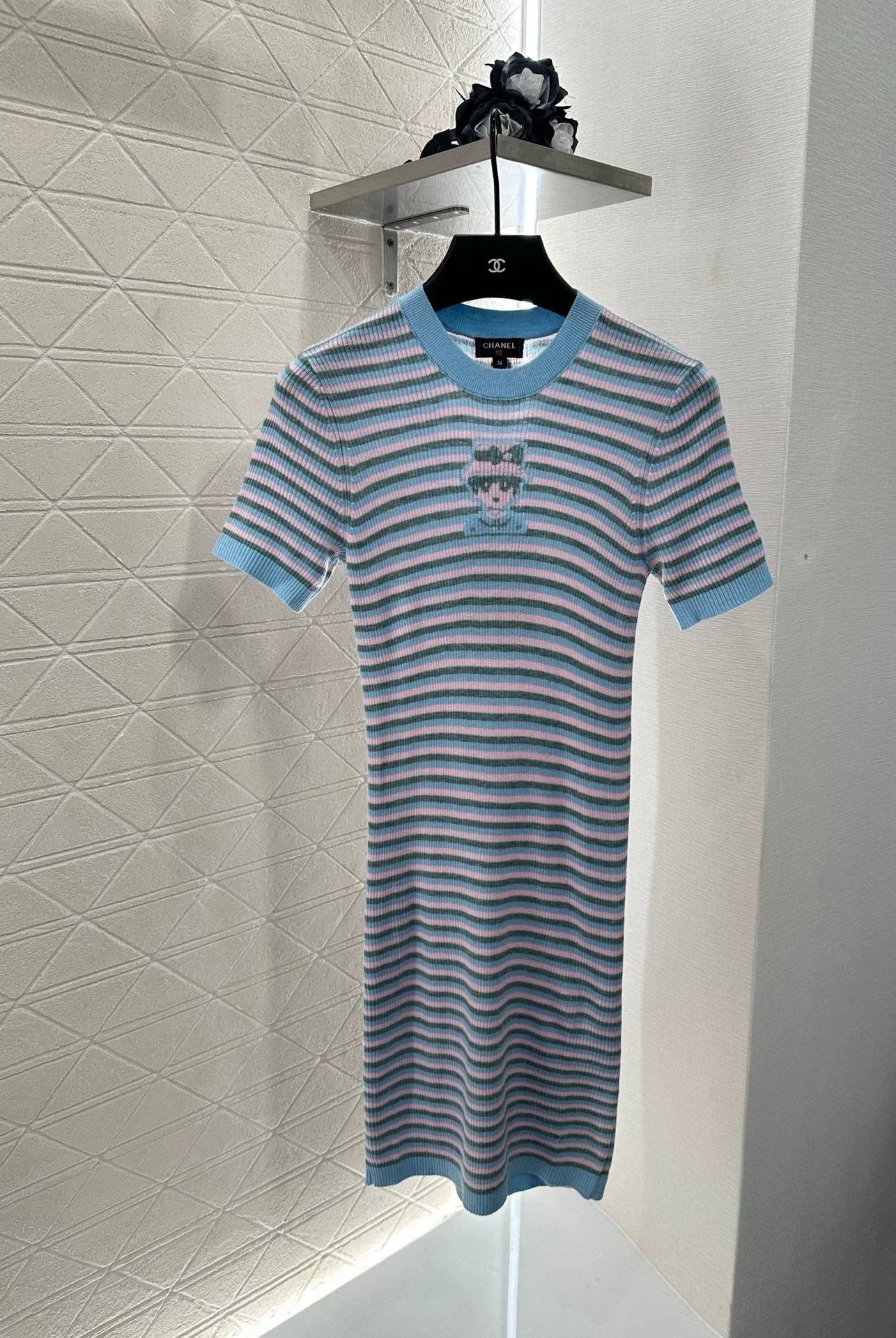 C 25 Striped Knit Short-Sleeved Dress