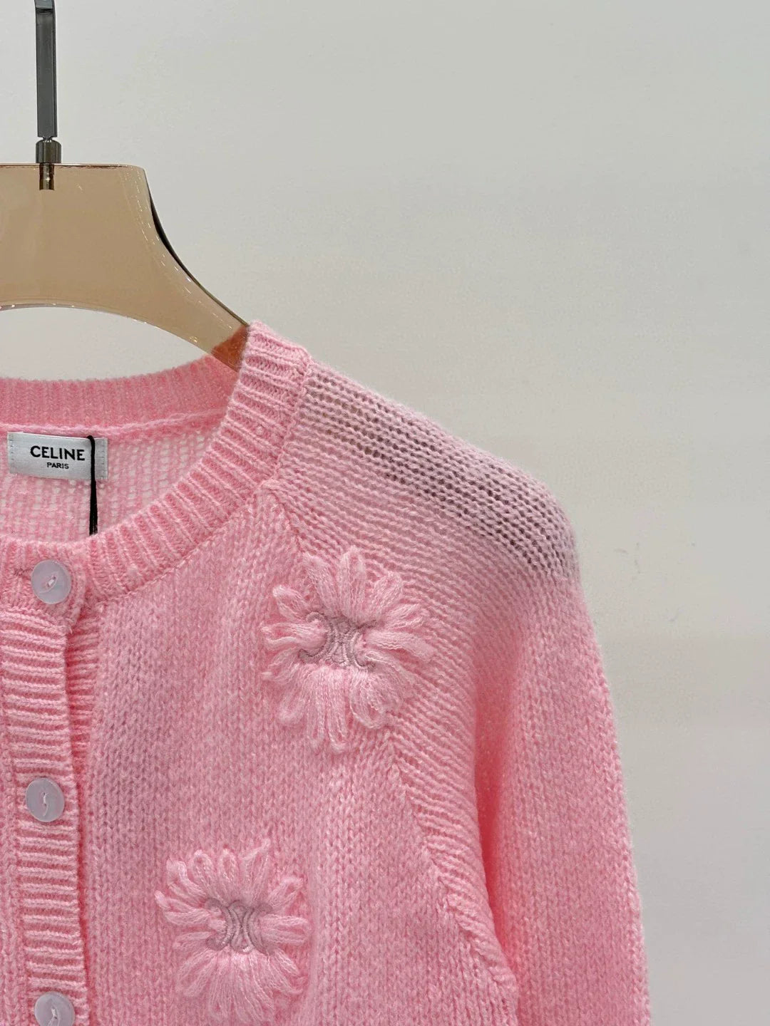 CE 25 Early Autumn New Round Neck Logo Embroidery Flower Three-Dimensional Jacquard Knitted Cardigan