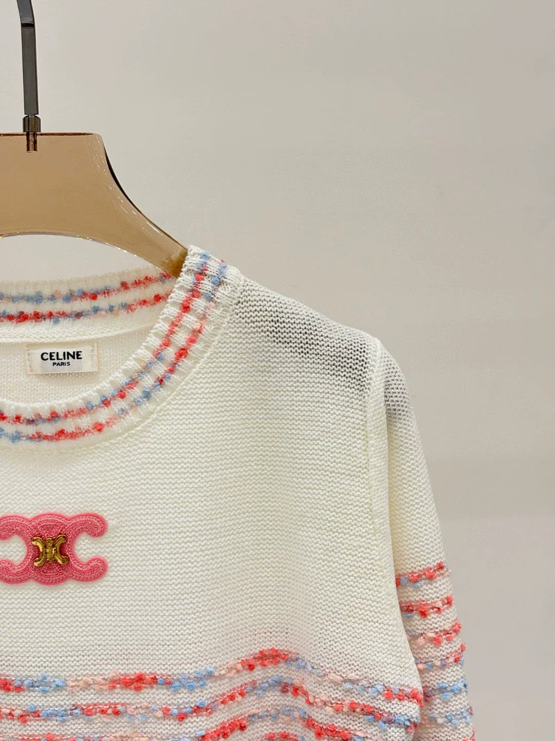 CE 25 Spring and Summer New Round Neck Letter Logo Logo Stripe Mixed Color Knitted Long Sleeve