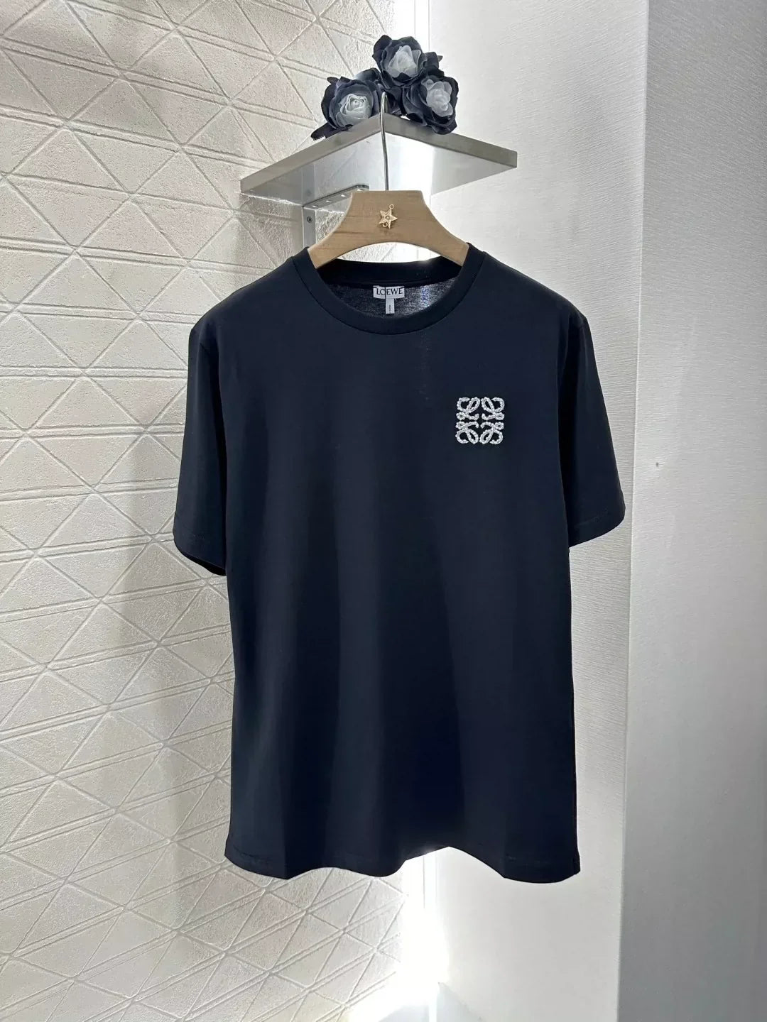 LO 25 Summer New Stapled beads totem round neck short sleeve T-shirt