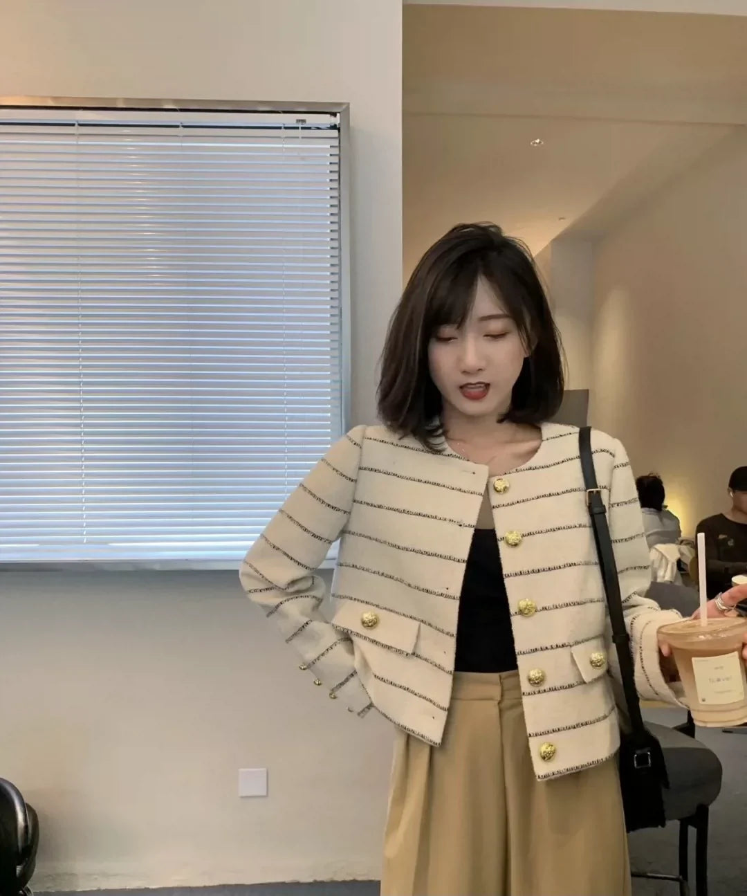 25 Spring new striped tweed wool jacket