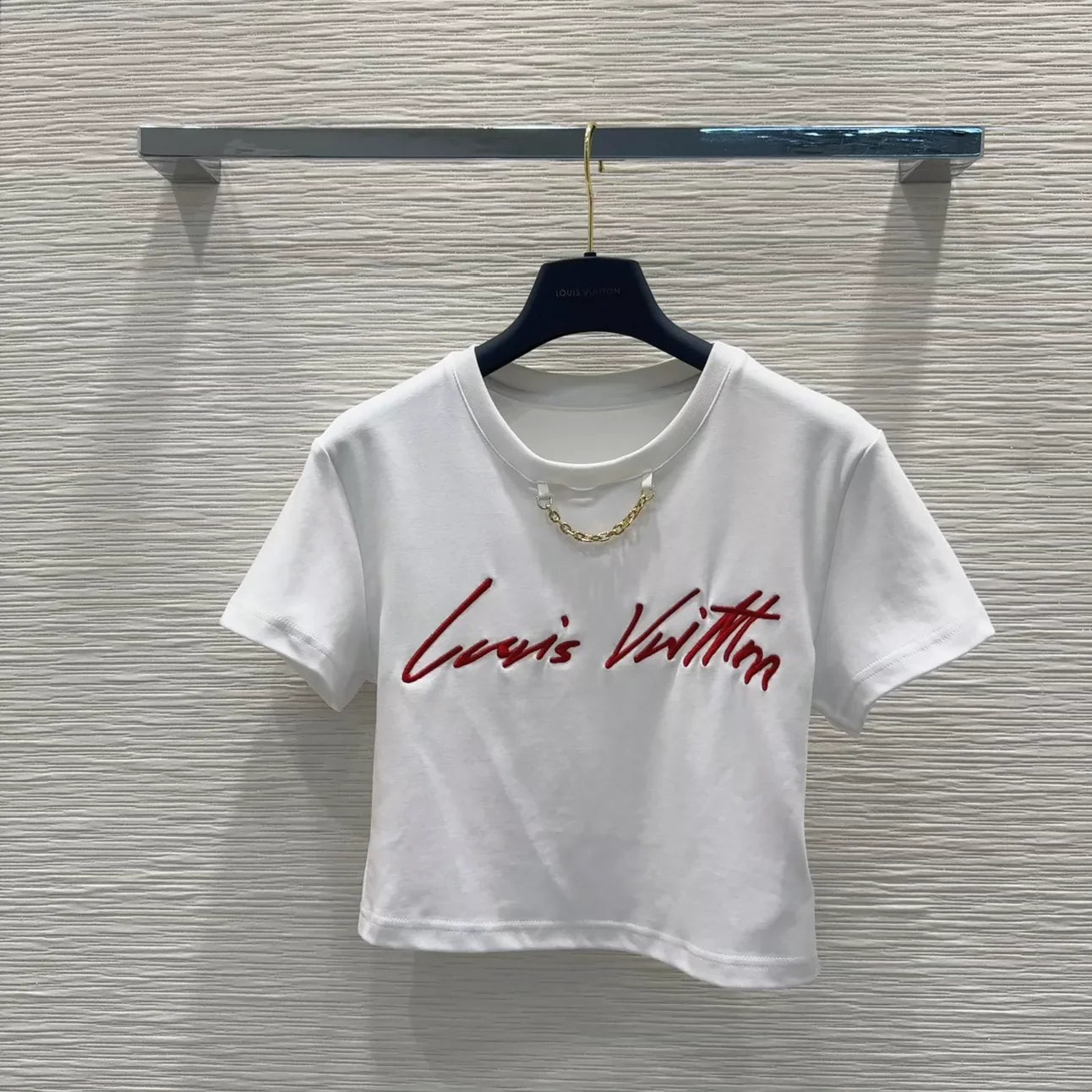 L 25 New Embroidered Letter Chain Short Sleeve Short T-Shirt