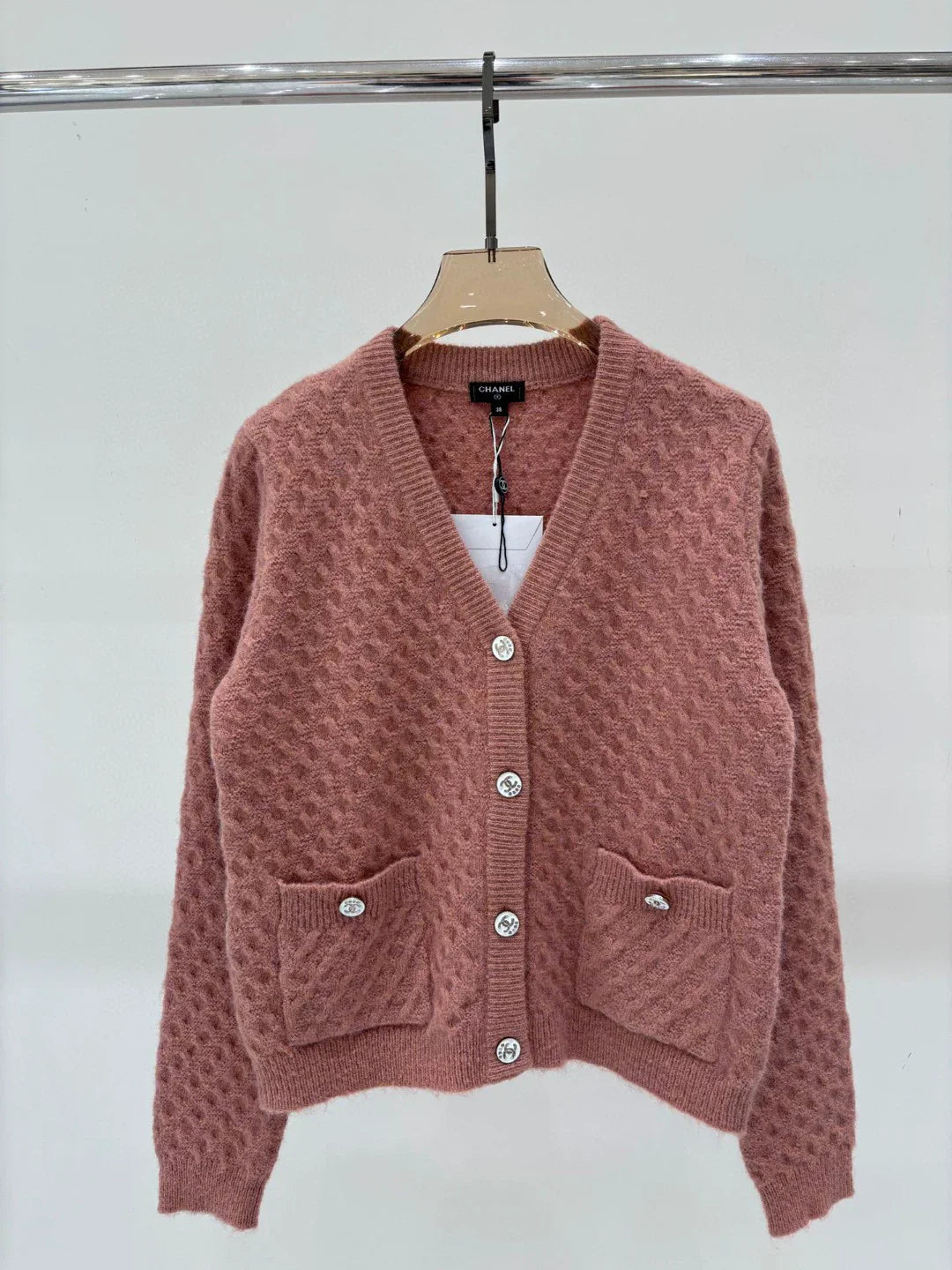 C 25 Spring and Summer new V-neck letter logo white intarsia button knitted cardigan