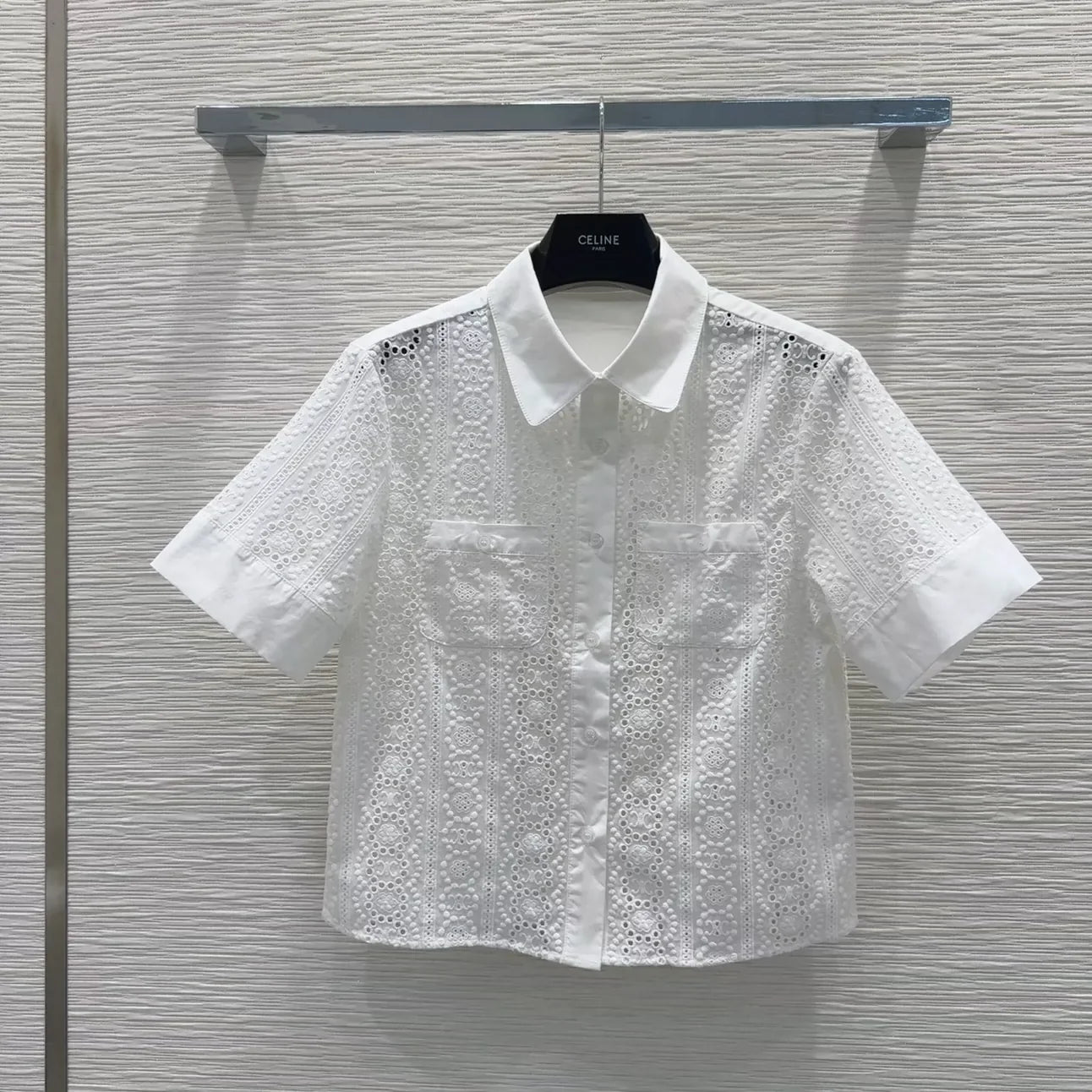 Ce 25 new water-soluble lace pocket lapel short-sleeved shirt