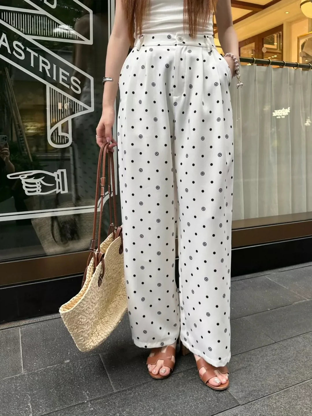 C Spring/Summer 25 New Printed Polka Dot Wide Leg Pants