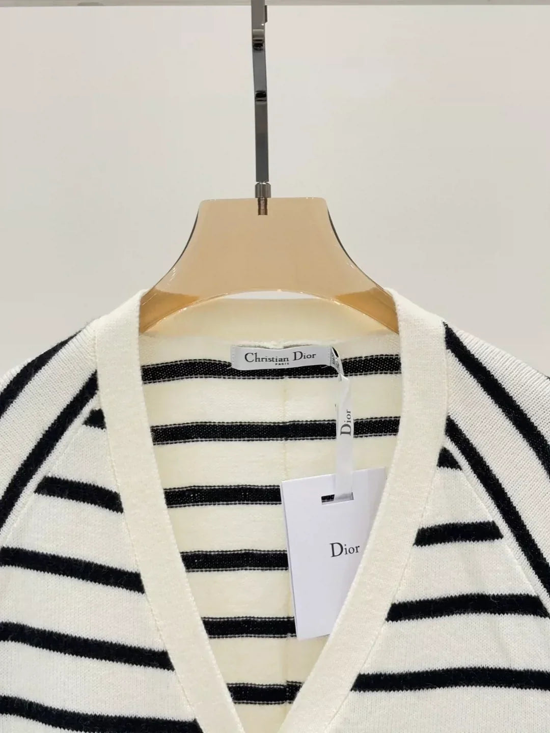 25 Spring and Summer new V-neck letter logo embroidery stripes contrast color casual knitted cardigan