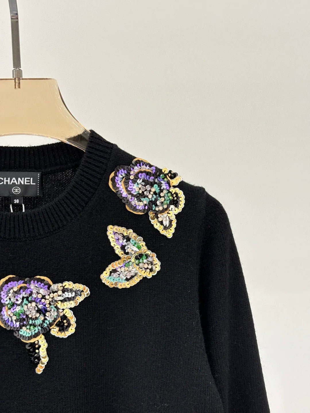 C 25 Spring and Summer New Round Neck Butterfly Floral Sequin Knitted Long Sleeve