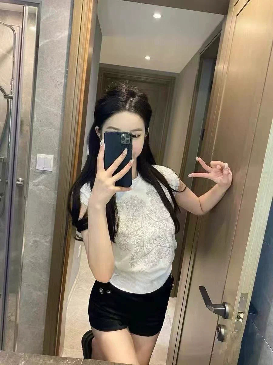 Five-pointed star heavy embroidery sleeveless top