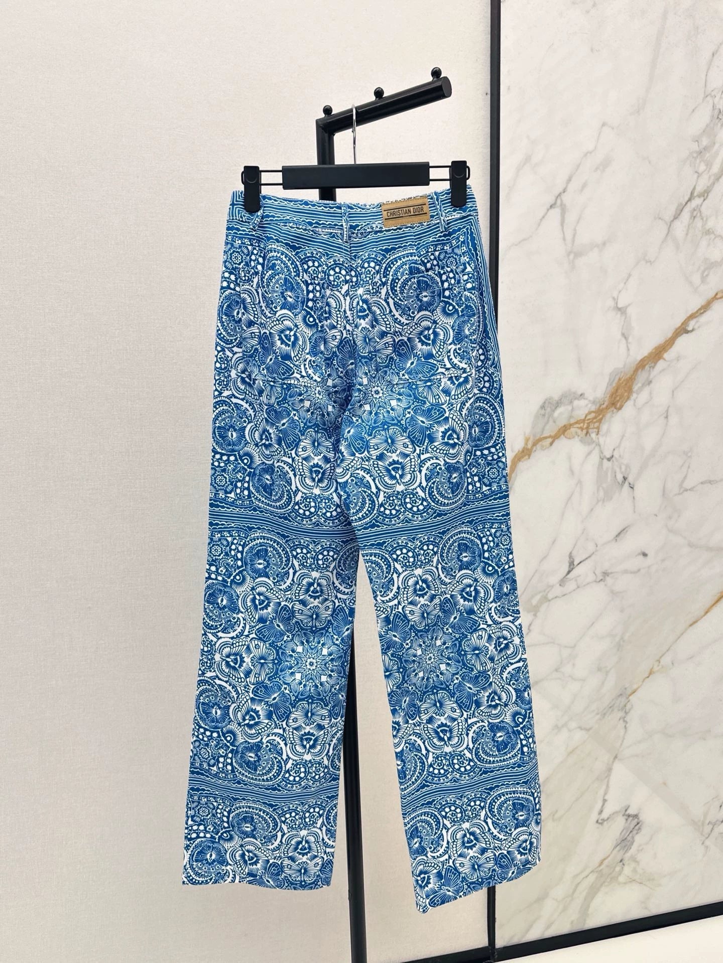 D 25 New Celadon Butterfly Print Denim Collection Long Pants