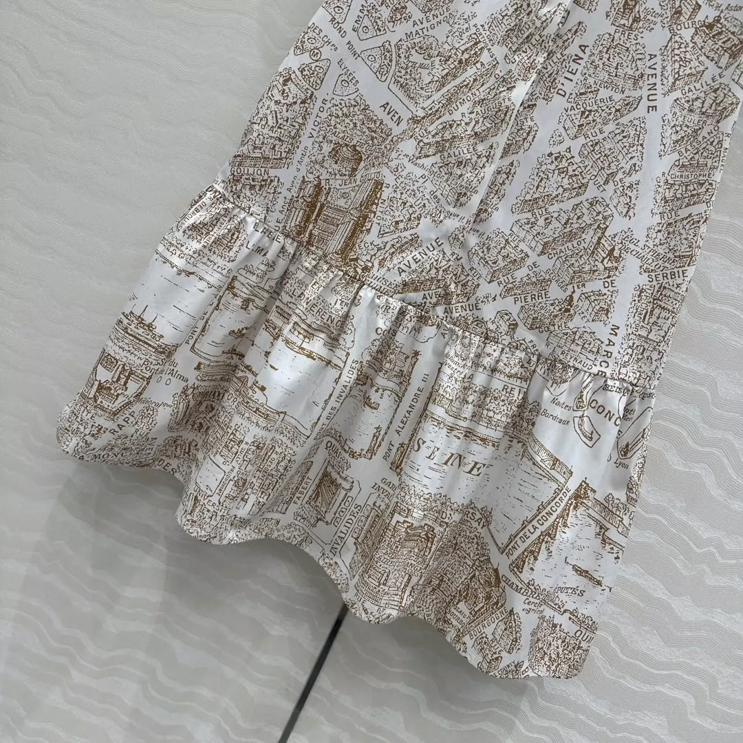 D 25 New Paris map pattern silk cotton dresses