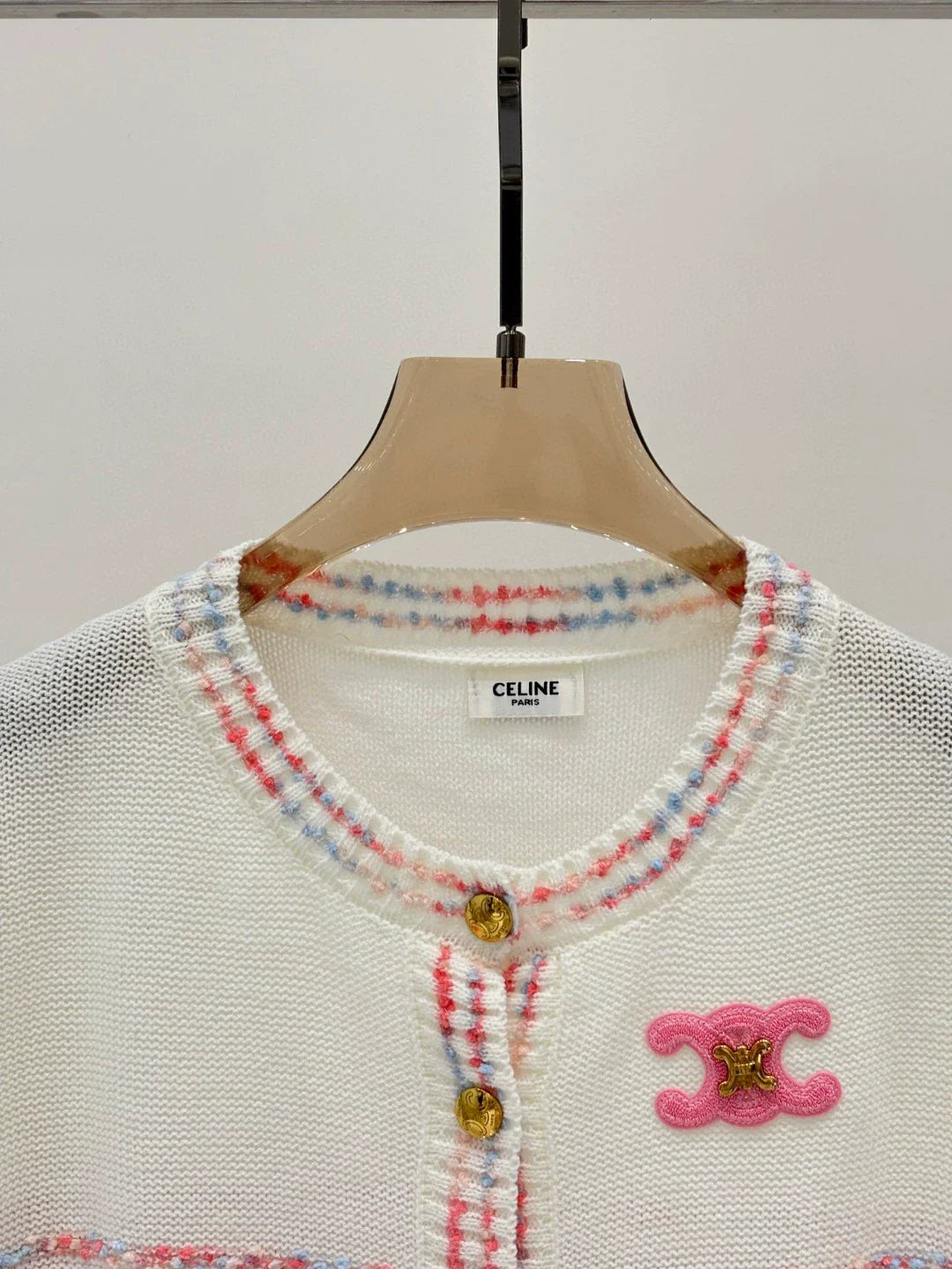 CE 25 Spring and Summer new round neck letter logo logo stripe mixed color knitted cardigan