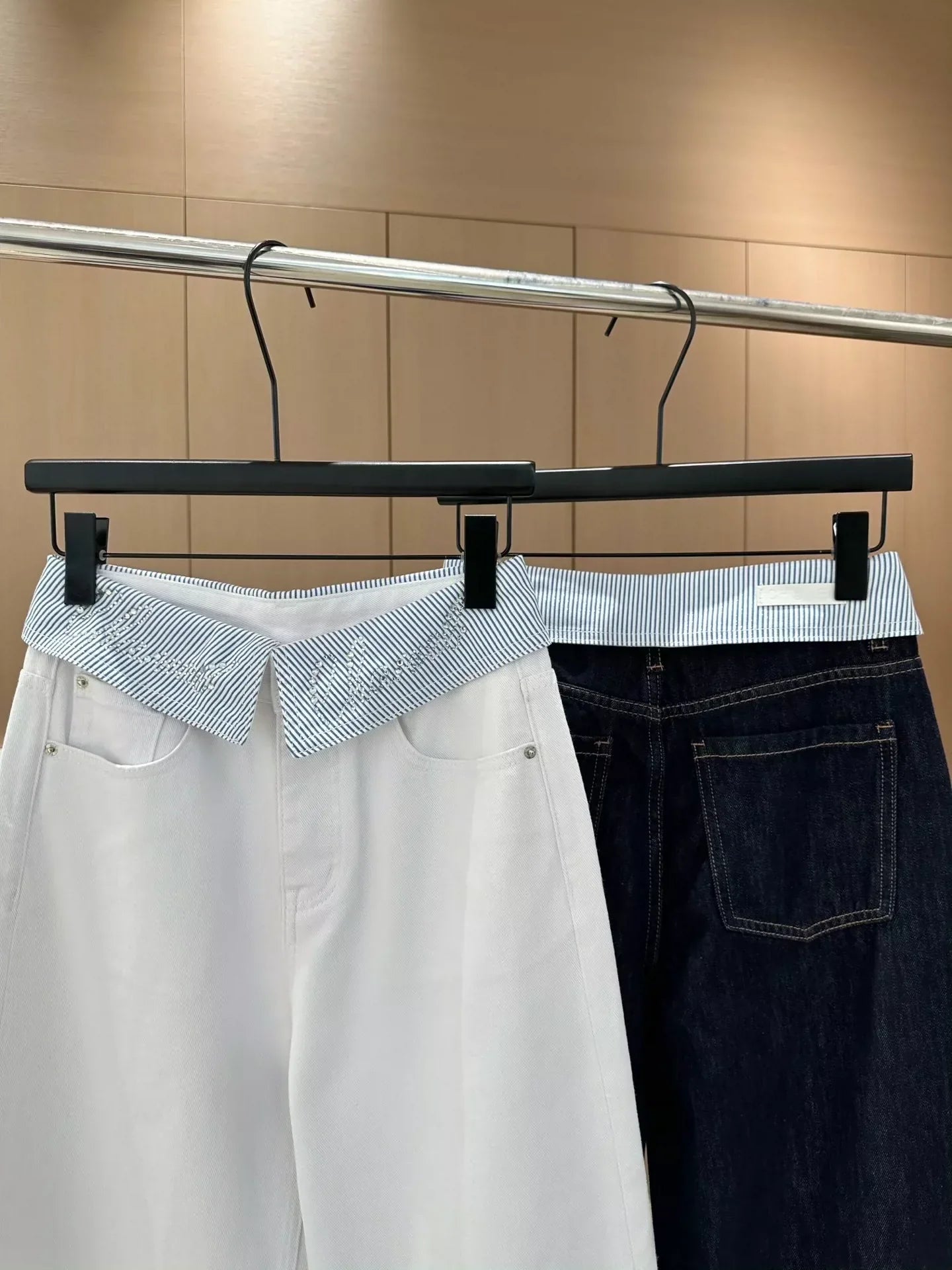 25 Cuffed rhinestone lettered denim straight-leg pants