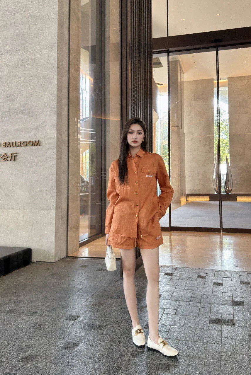 Ce 25 New Pocket Long Sleeve Shirt Shorts Set
