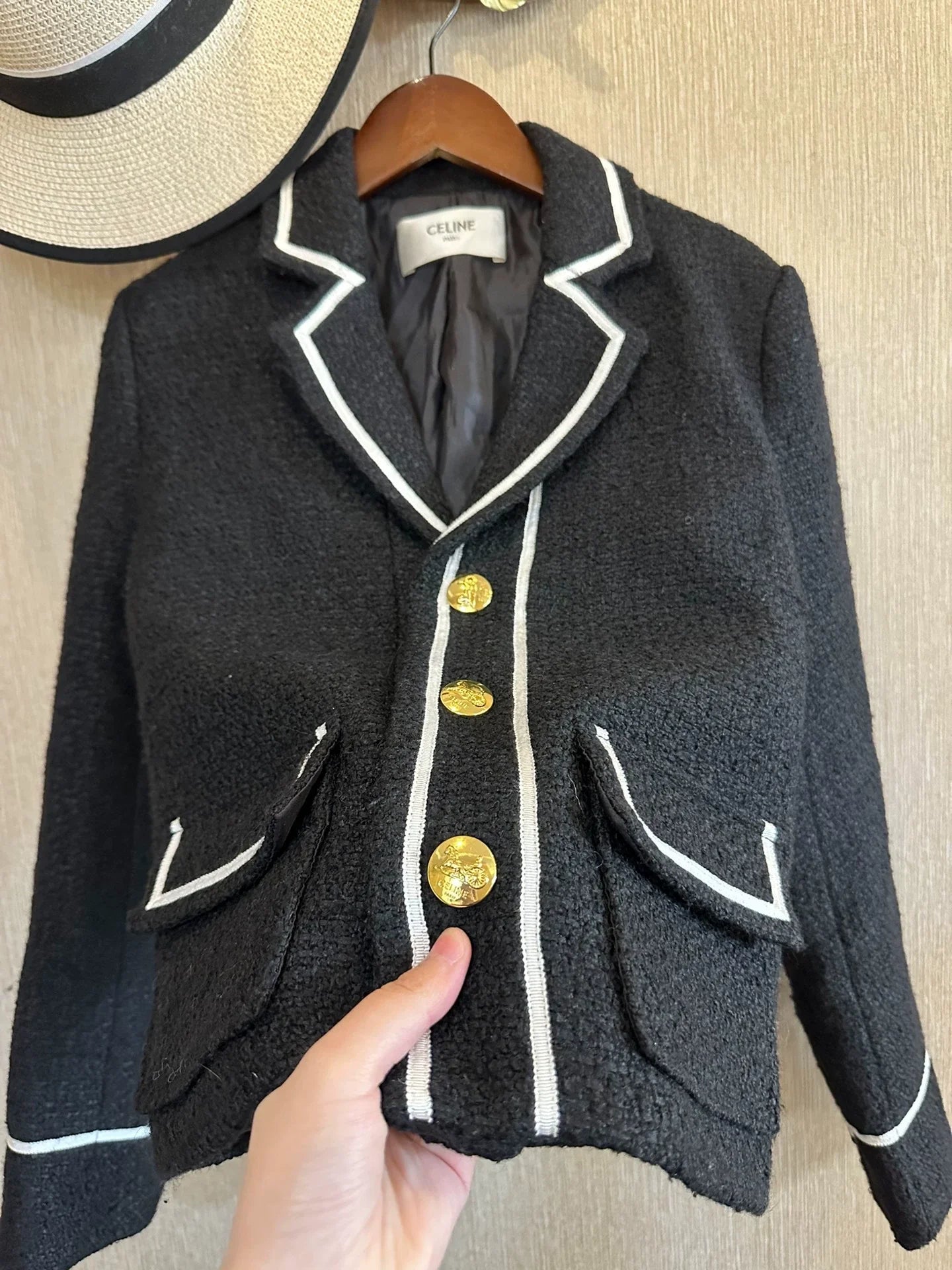 25 Spring New Black and White Classic Wool Jacket
