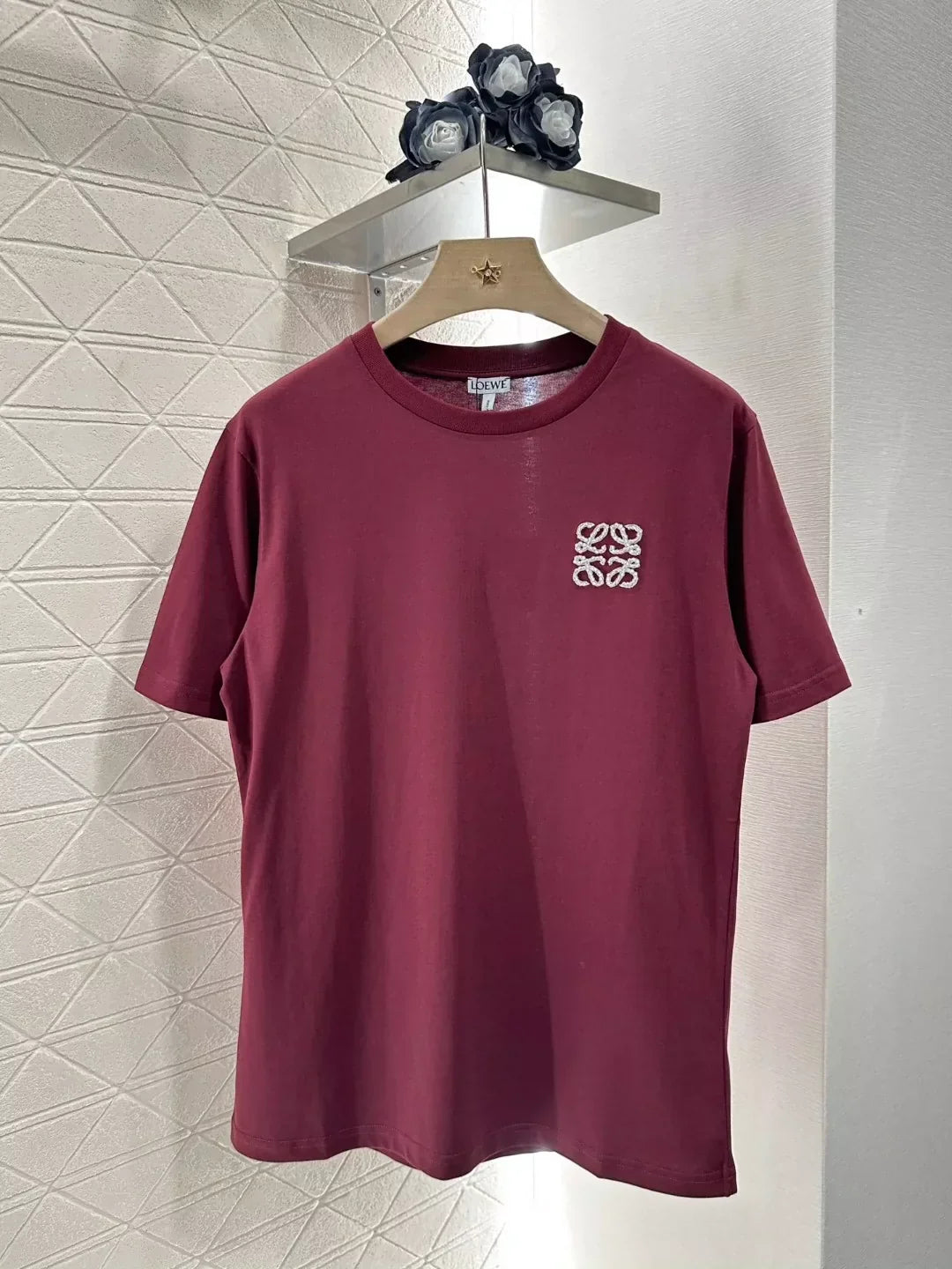 LO 25 Summer New Stapled beads totem round neck short sleeve T-shirt