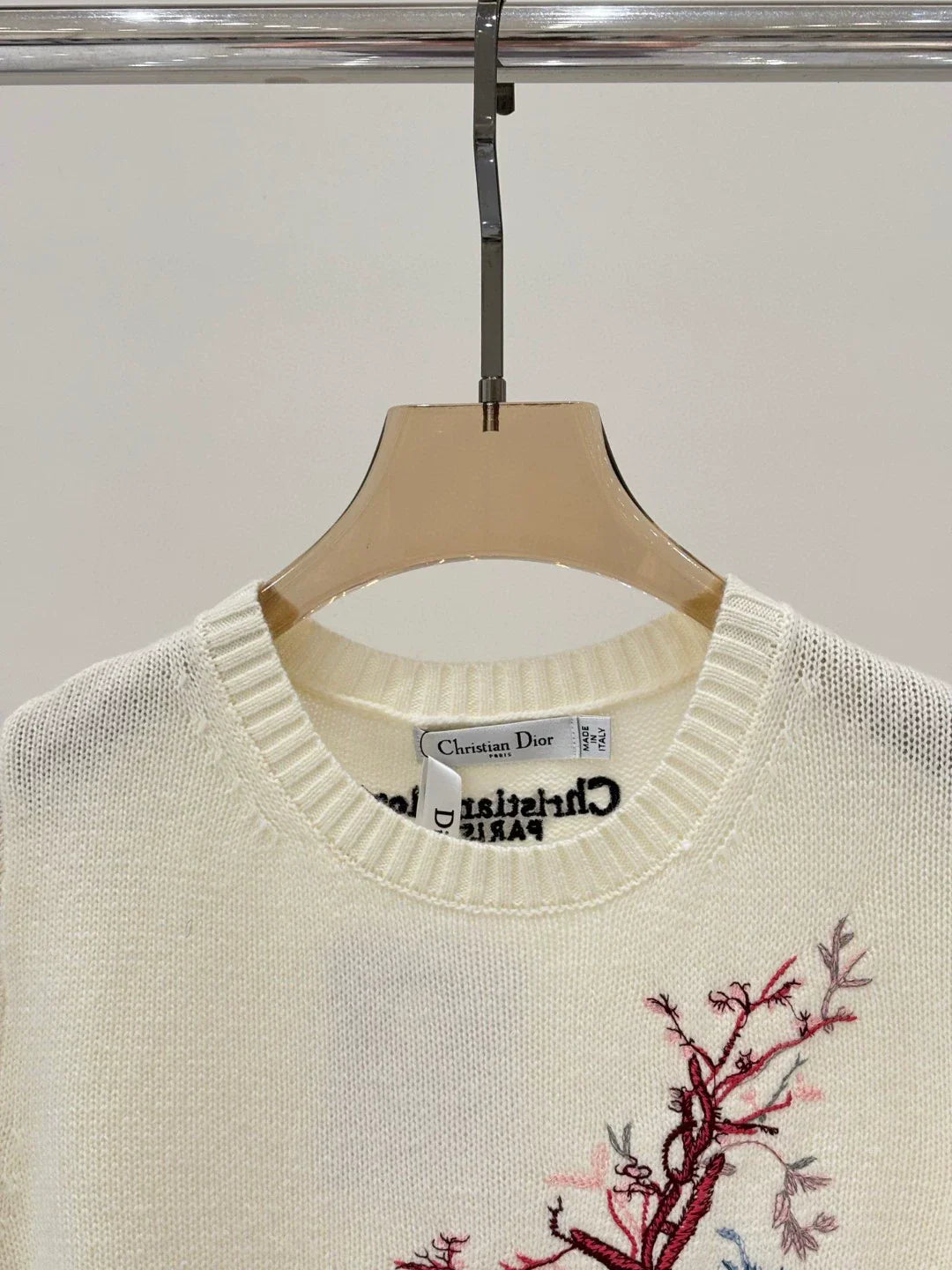 D 25 Spring and Summer New Round Neck Pine Branch Embroidery Jacquard Knitted Long Sleeve