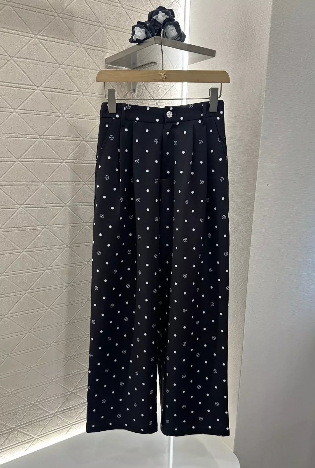 C Spring/Summer 25 New Printed Polka Dot Wide Leg Pants