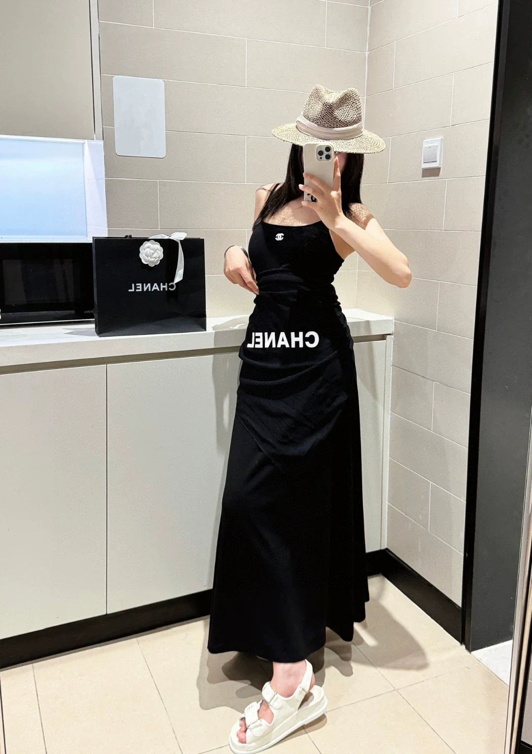 c 25 New Black Halter Long Dress with Chest Pads