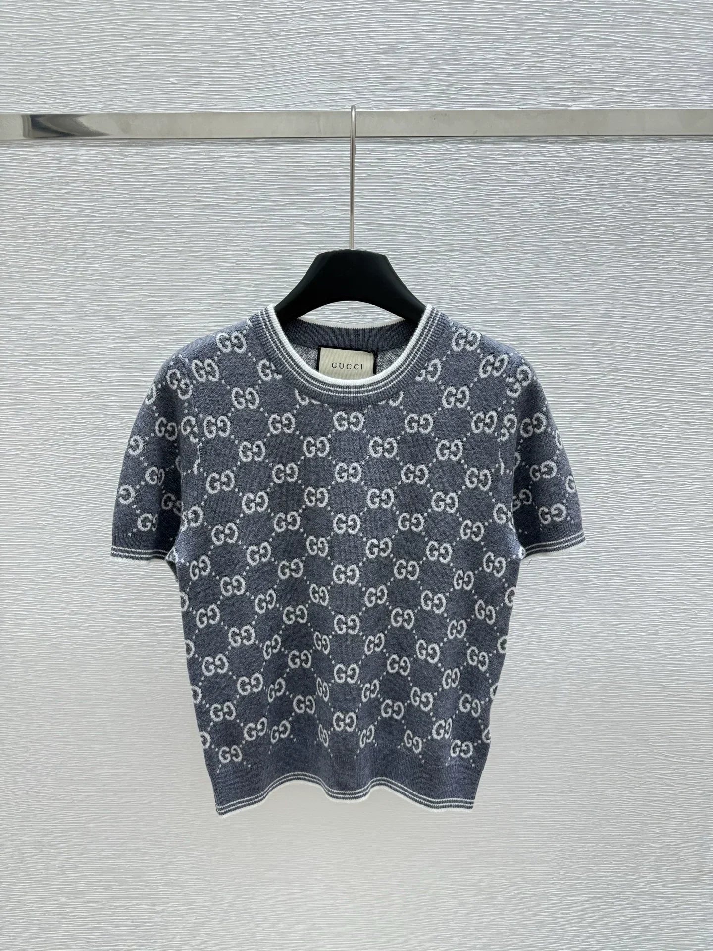 G 25 new color clashing letters round neck short sleeve knitting