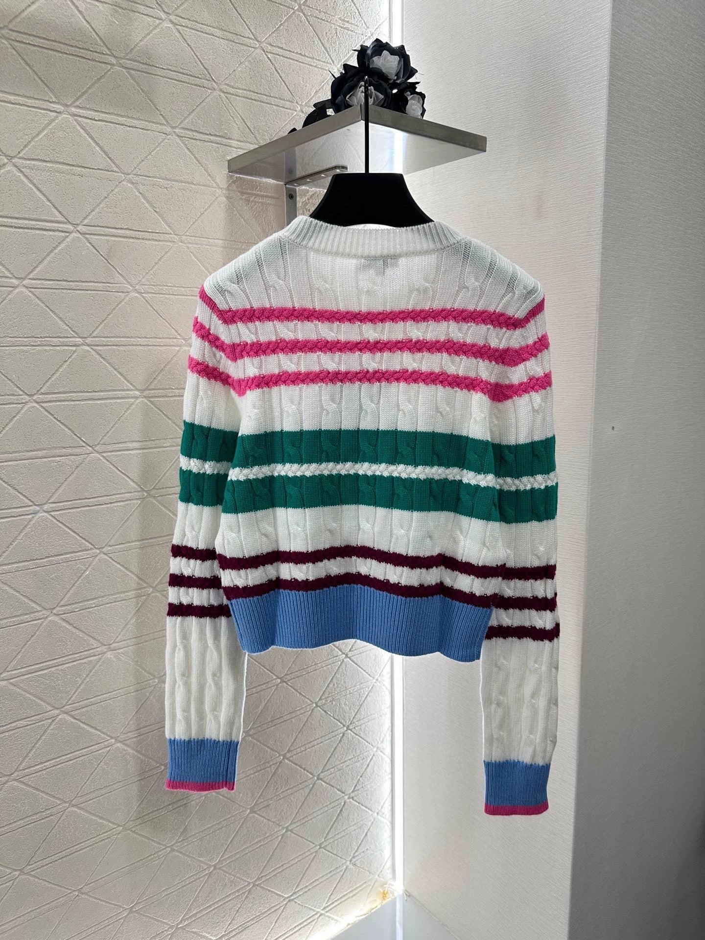 C 25 Colorful Striped Crochet Pullover Sweater