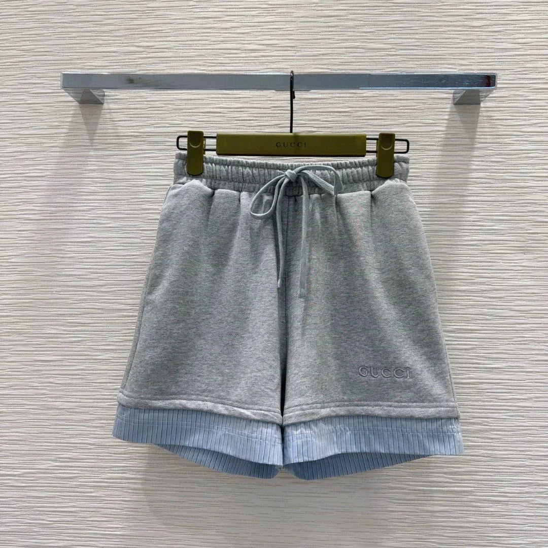 G 25 new embroidered letters color clash long-sleeved sweater shorts set