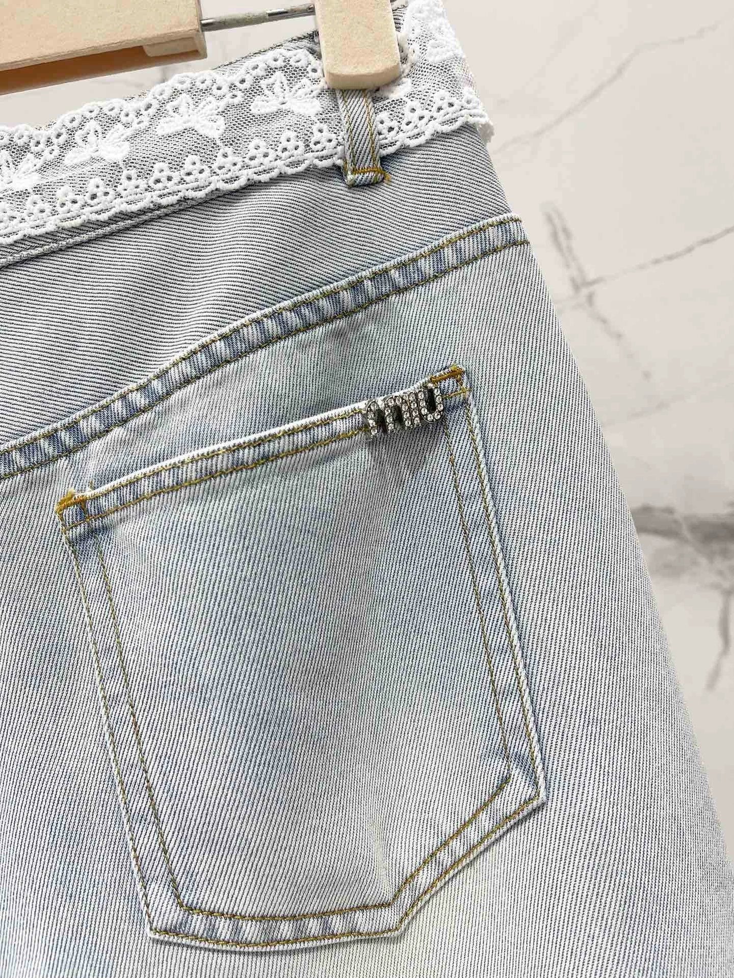 M 25 spring and summer new thin lace hot diamond straight jeans