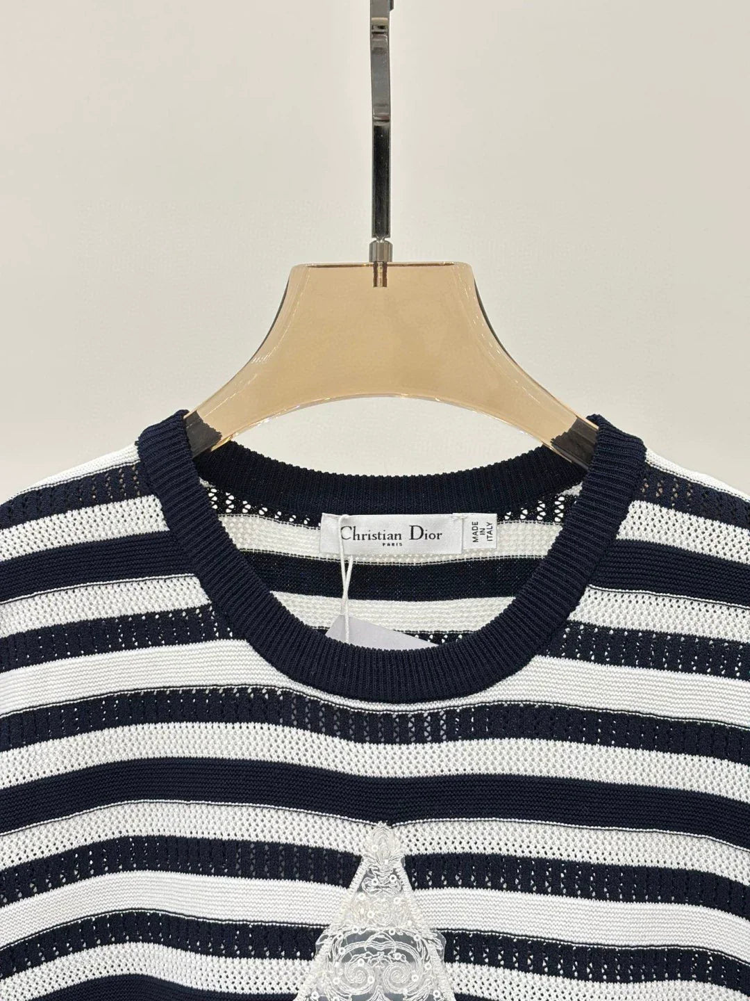 D 25 Spring and Summer New Round Neck Letter Star Embroidery Jacquard Stripe Contrast Color Knitted Long Sleeve