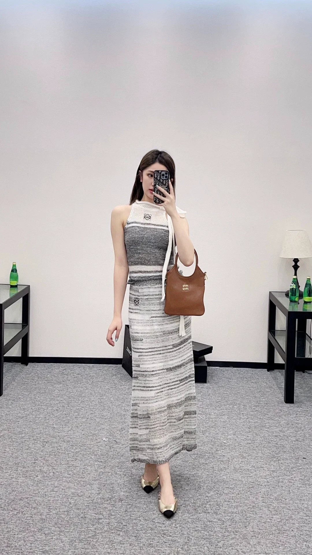 25 Striped Knit Vest and Skirt Set