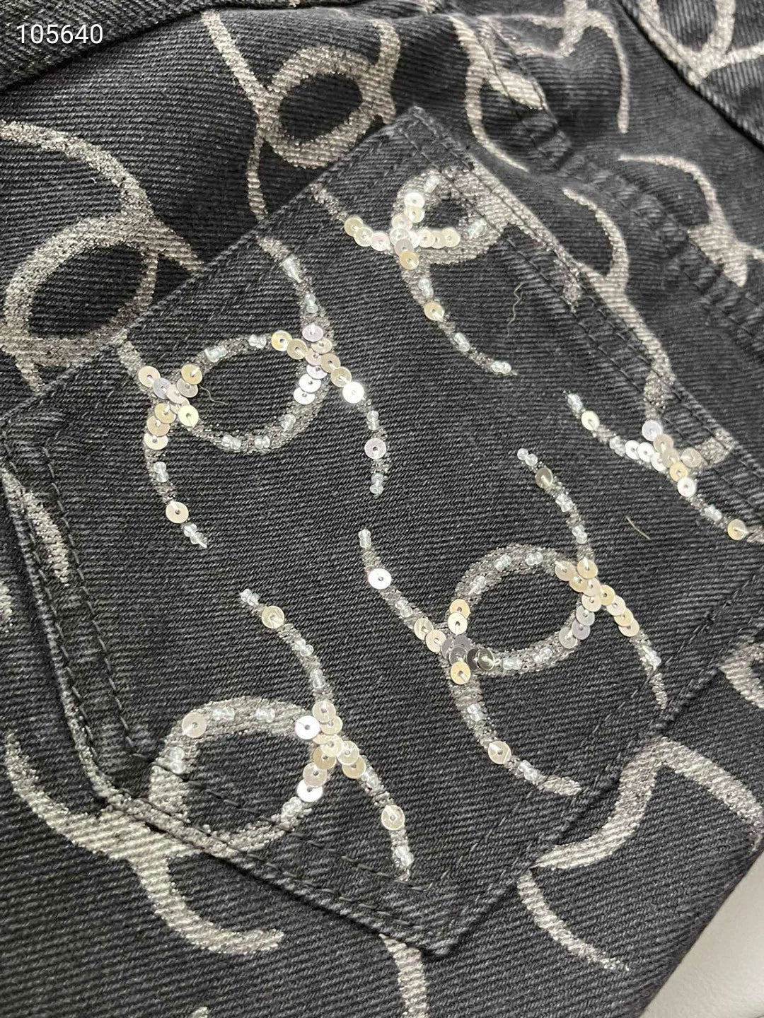 C 25 Full print double c back pocket hand studded sequin jeans