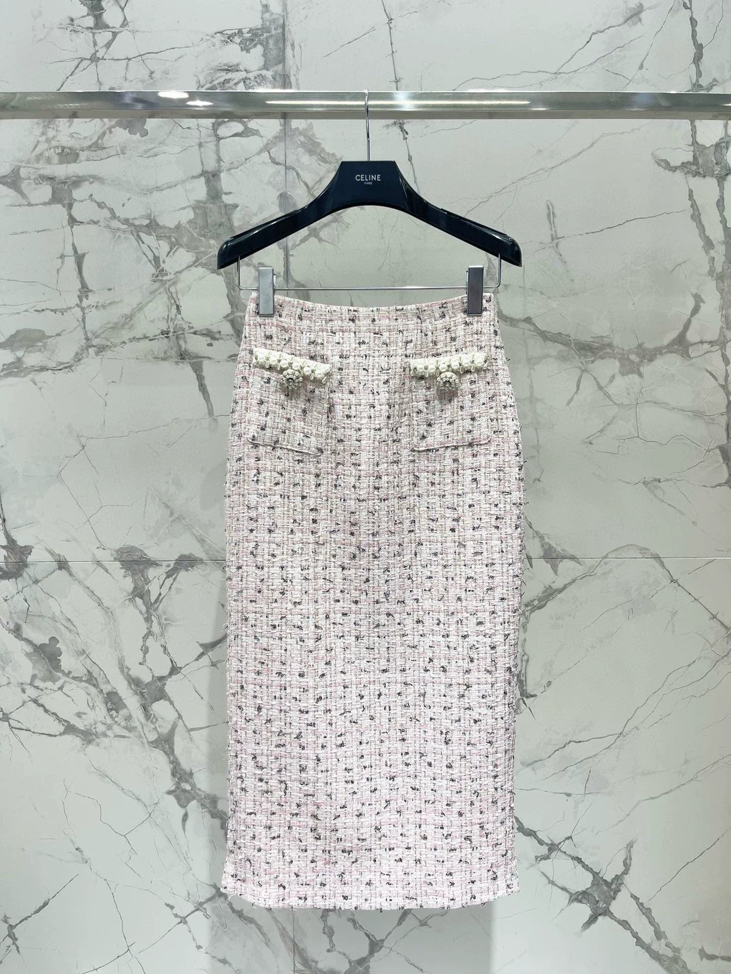 25 Summer new mixed color tweed pearl short suit