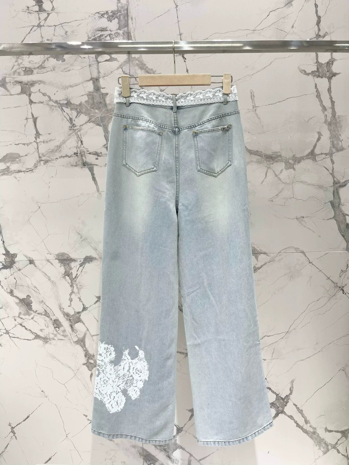 M 25 spring and summer new thin lace hot diamond straight jeans