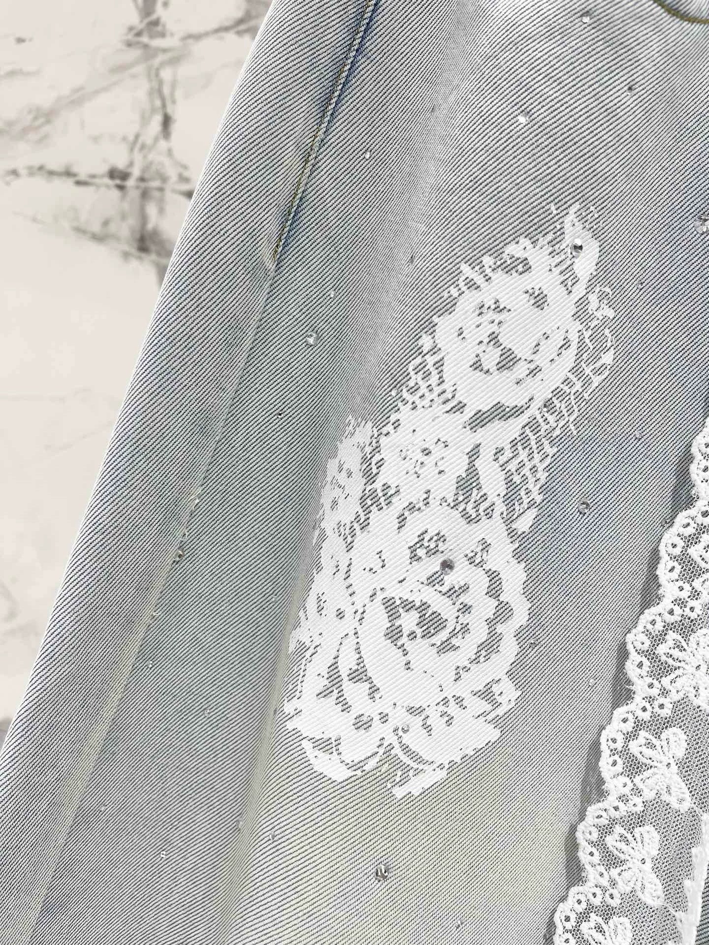 M 25 spring and summer new thin lace hot diamond straight jeans