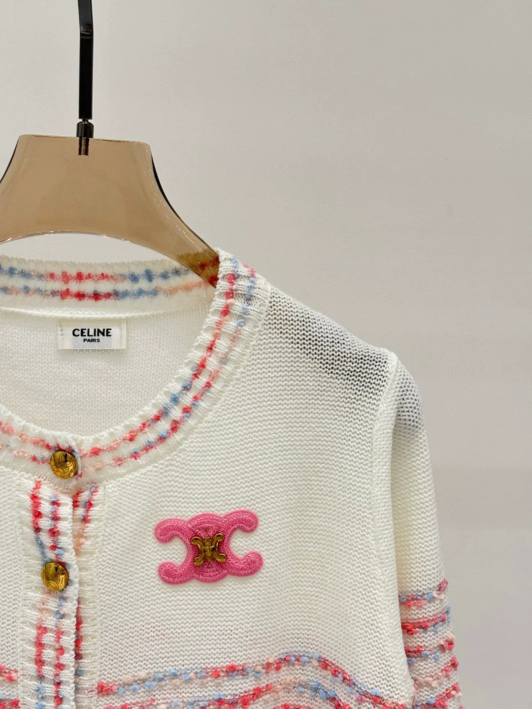 CE 25 Spring and Summer new round neck letter logo logo stripe mixed color knitted cardigan