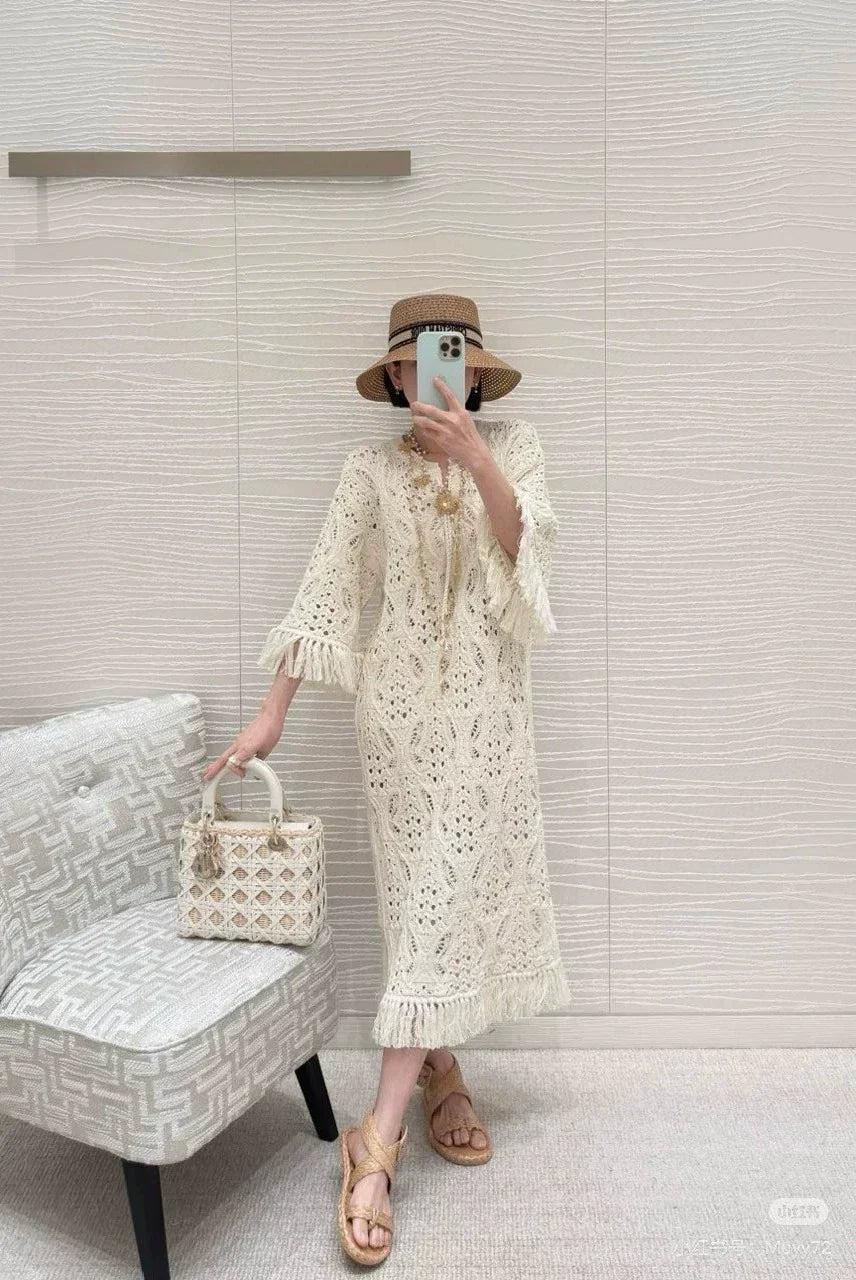 D 25 New Knit Crochet Fringe Dress
