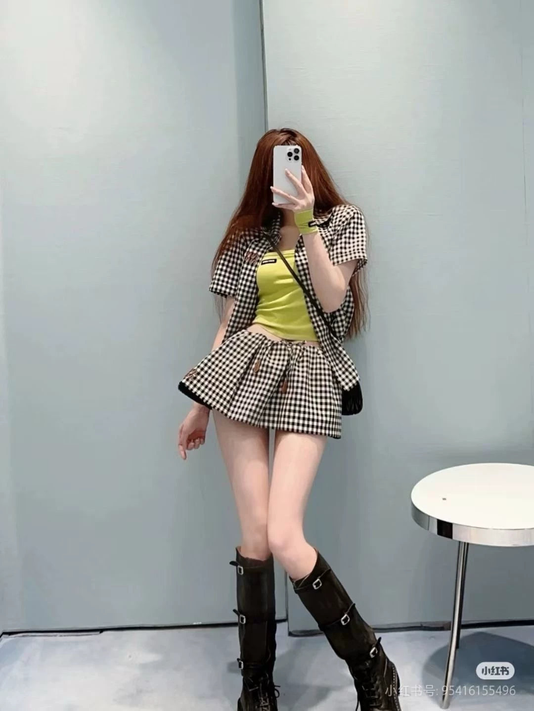 2025 Summer New Plaid Suit Loose Shirt + Mini Skirt