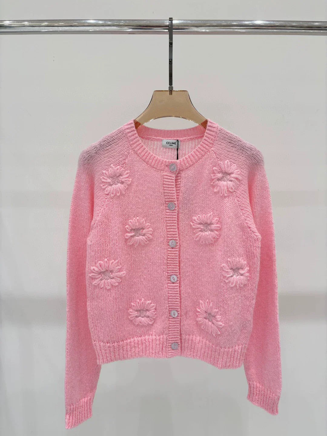 CE 25 Early Autumn New Round Neck Logo Embroidery Flower Three-Dimensional Jacquard Knitted Cardigan
