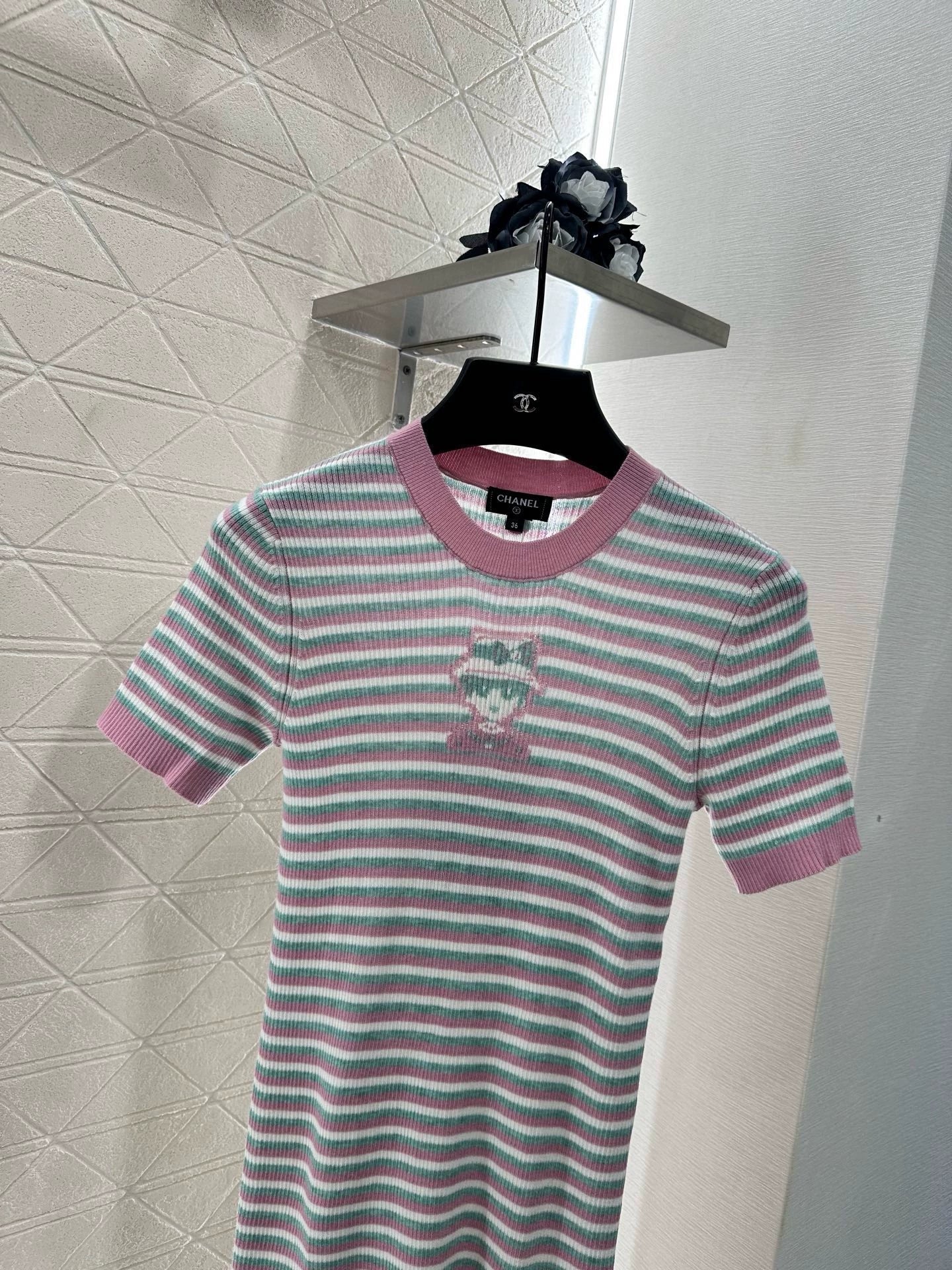 C 25 Striped Knit Short-Sleeved Dress